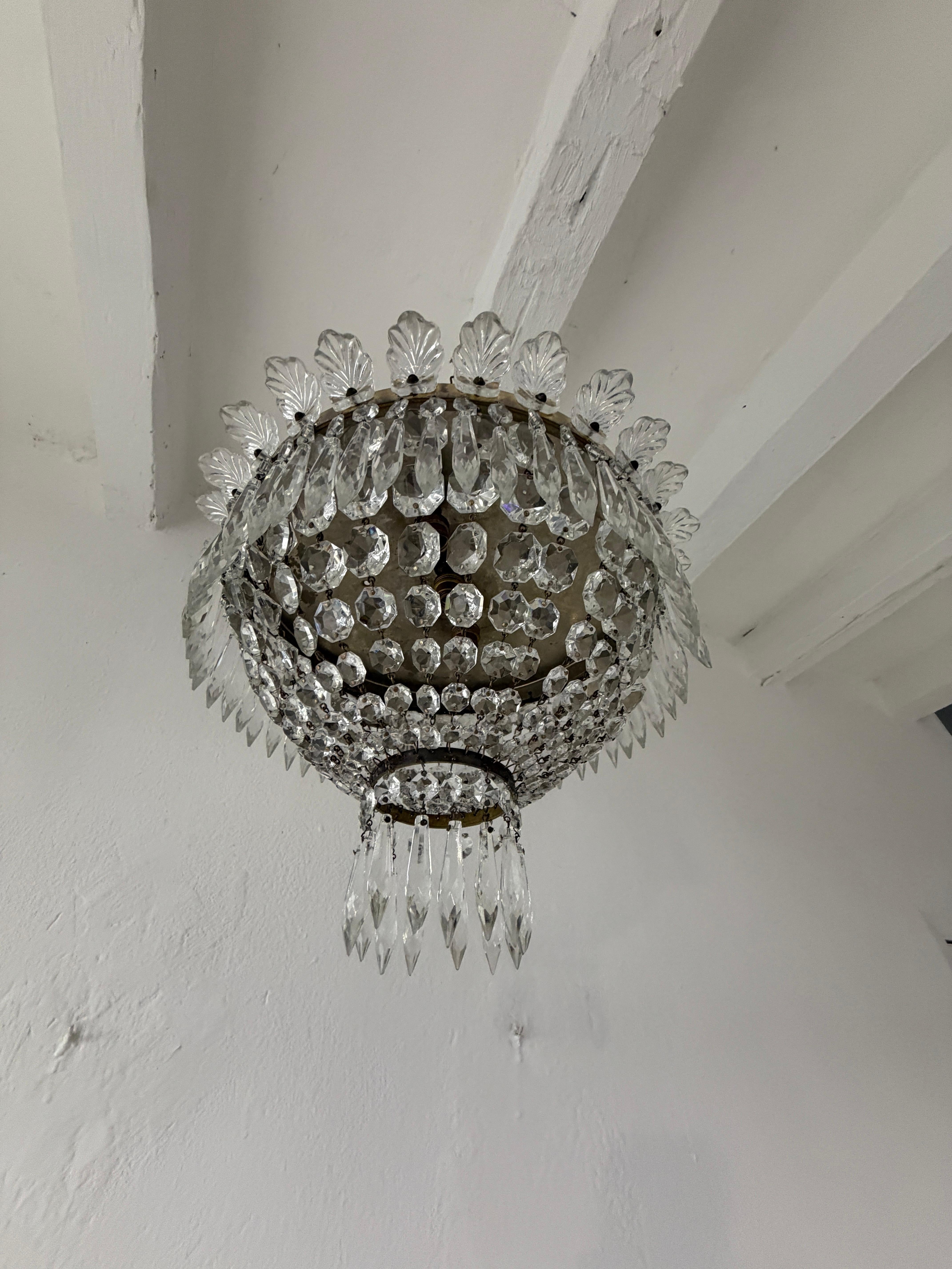 Lustre en verre de Murano à dôme Empire en cristal, c 1940. en vente 5