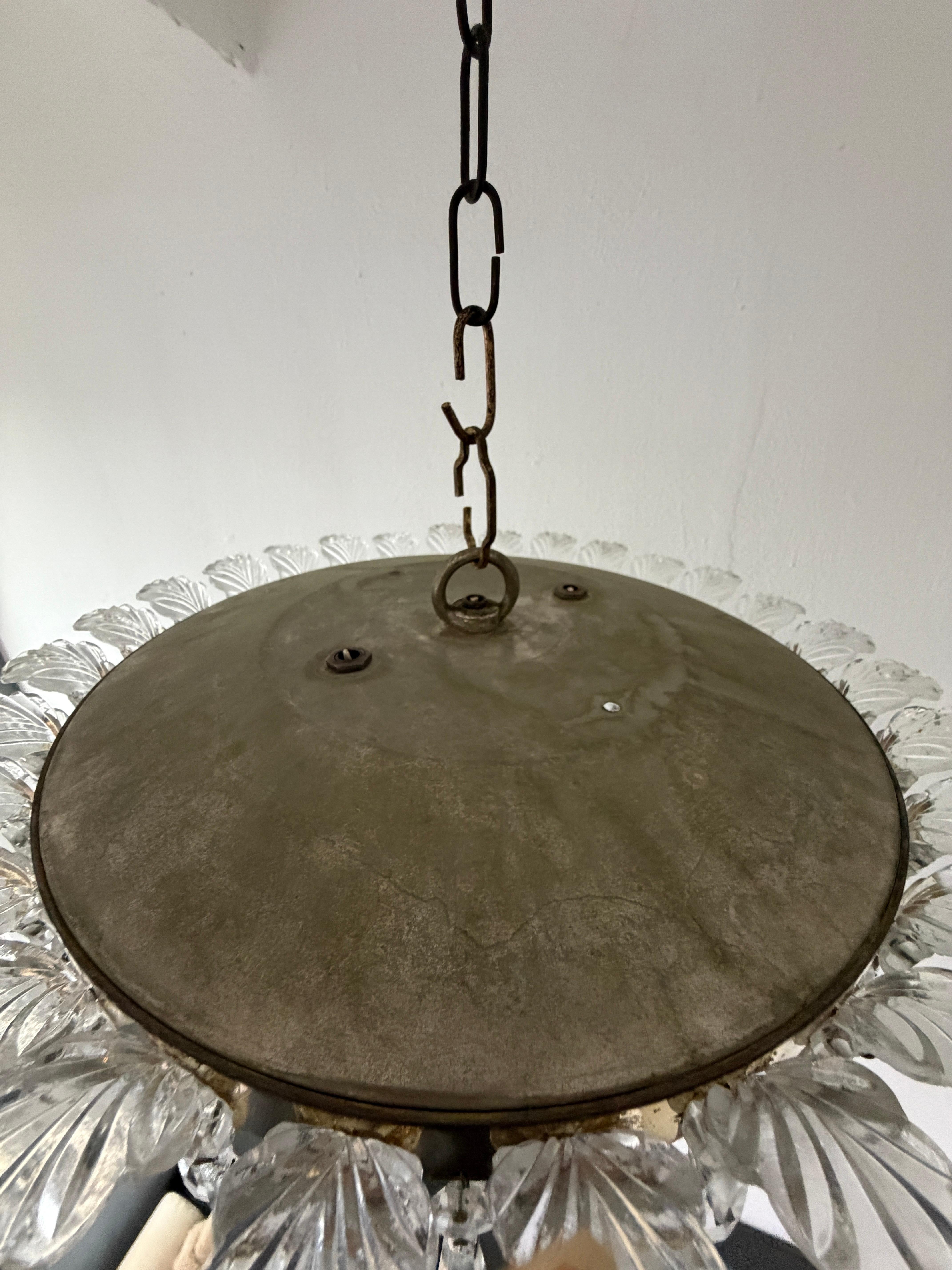 Français Lustre en verre de Murano à dôme Empire en cristal, c 1940. en vente