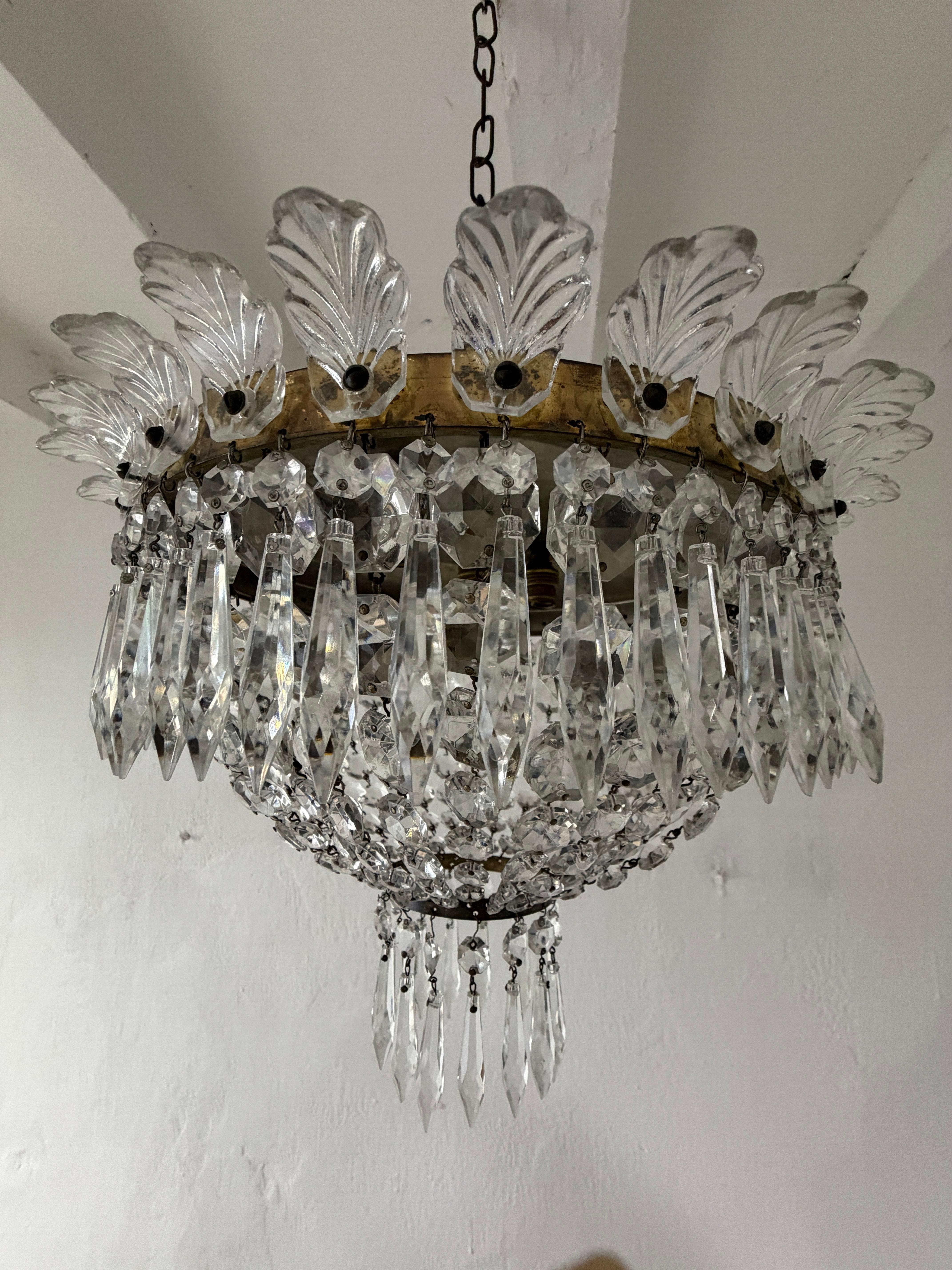 Lustre en verre de Murano à dôme Empire en cristal, c 1940. Bon état - En vente à Firenze, Toscana