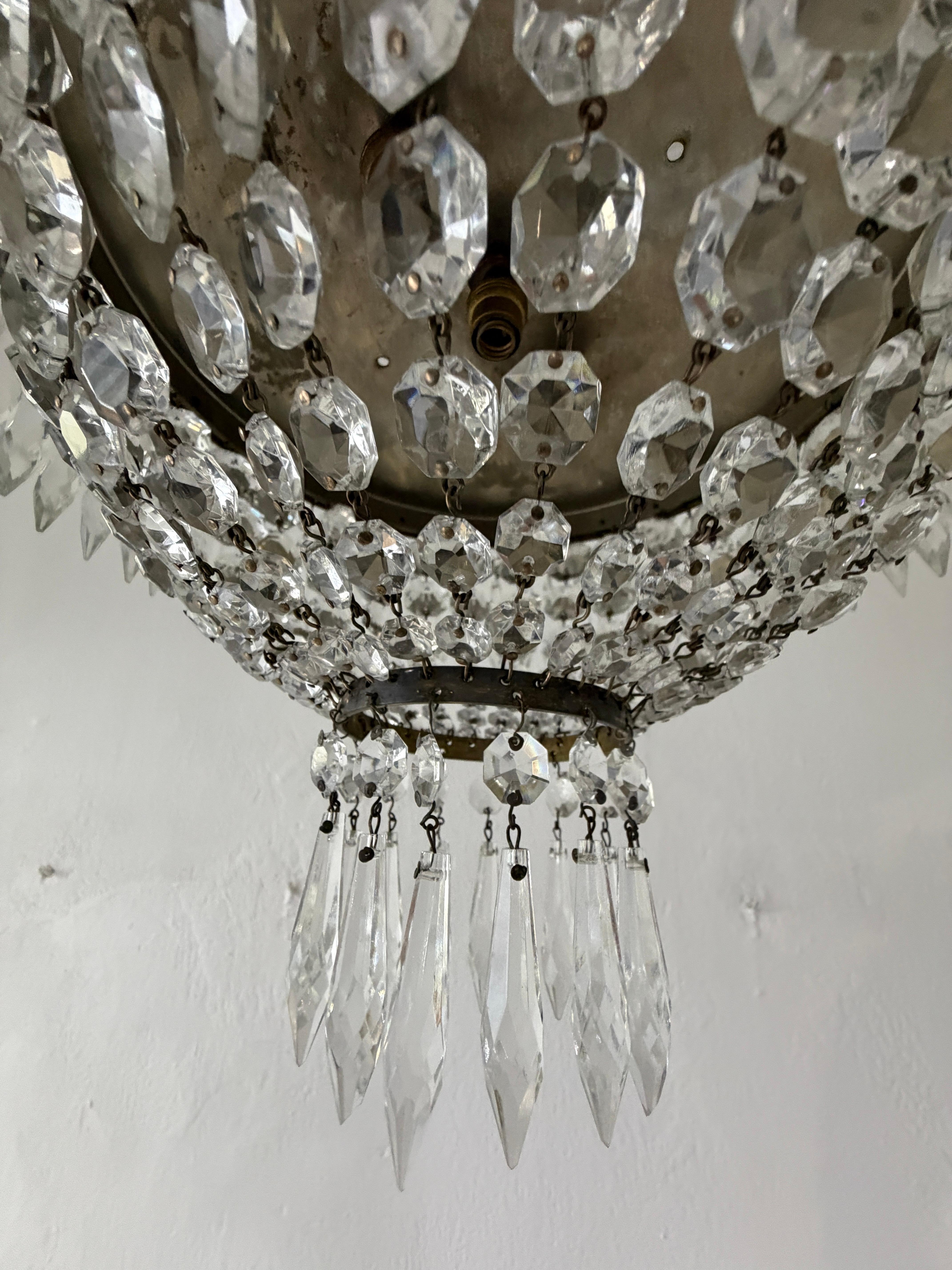 Métal Lustre en verre de Murano à dôme Empire en cristal, c 1940. en vente