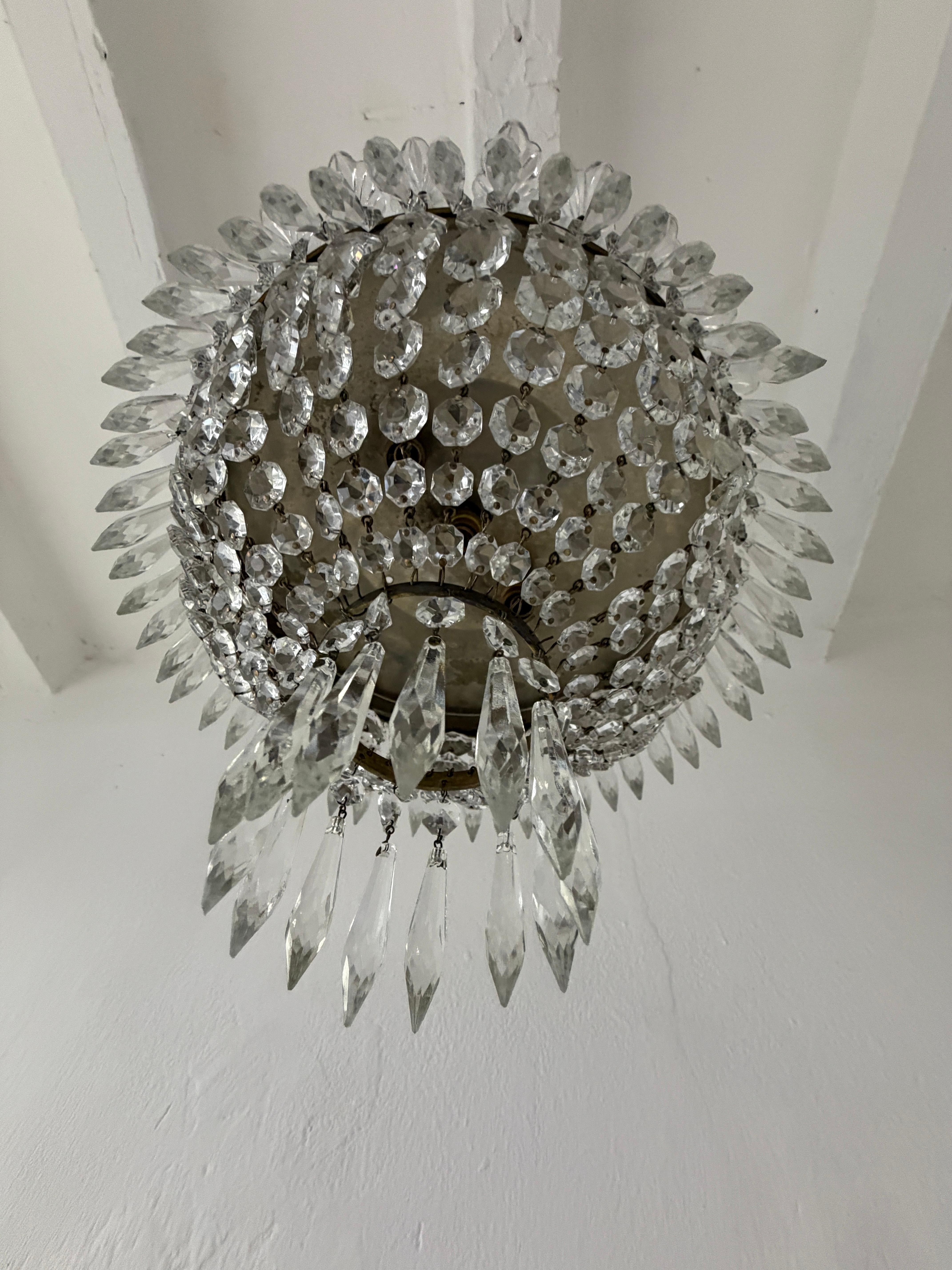 Lustre en verre de Murano à dôme Empire en cristal, c 1940. en vente 3