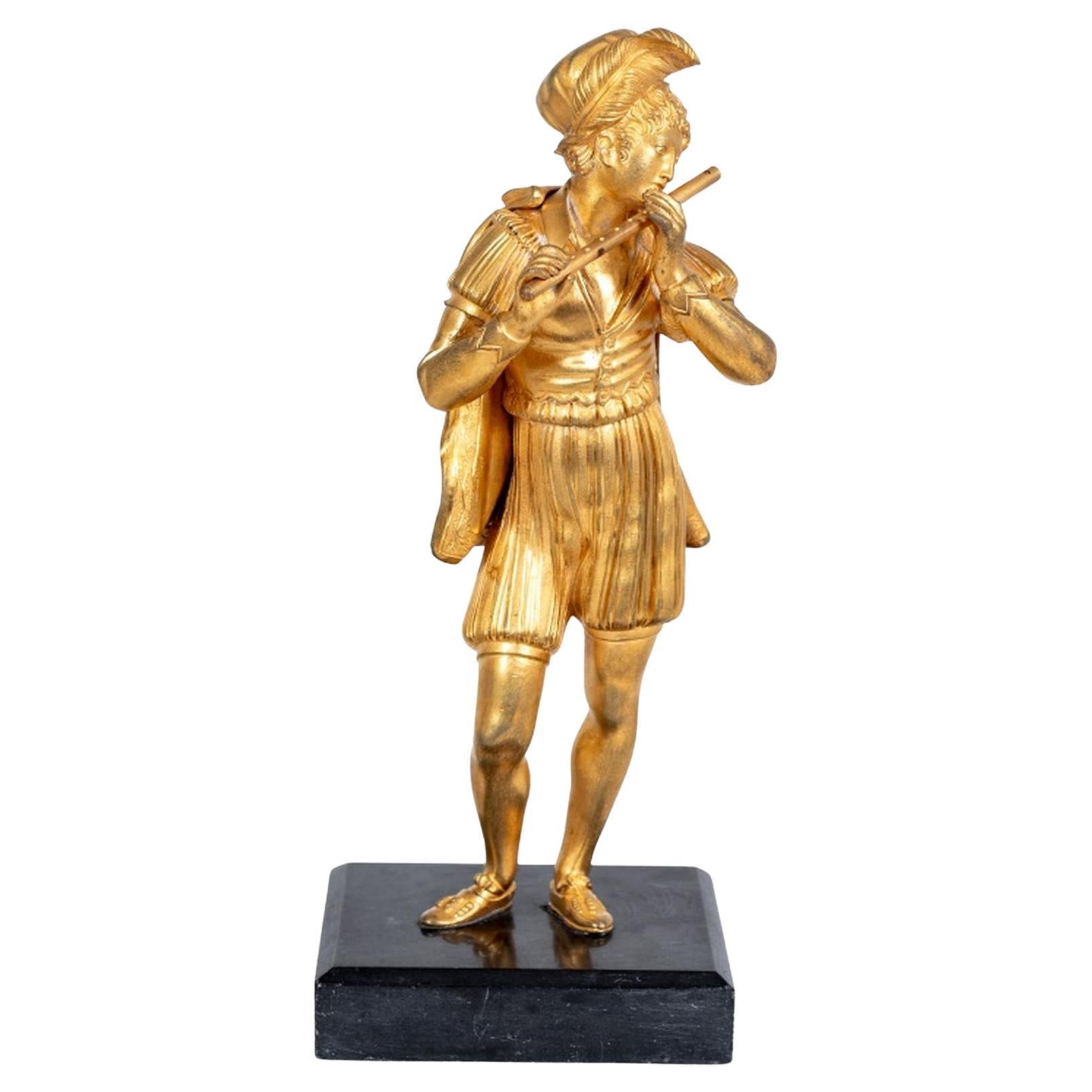 Joueur de flûte français Figure en bronze doré en vente