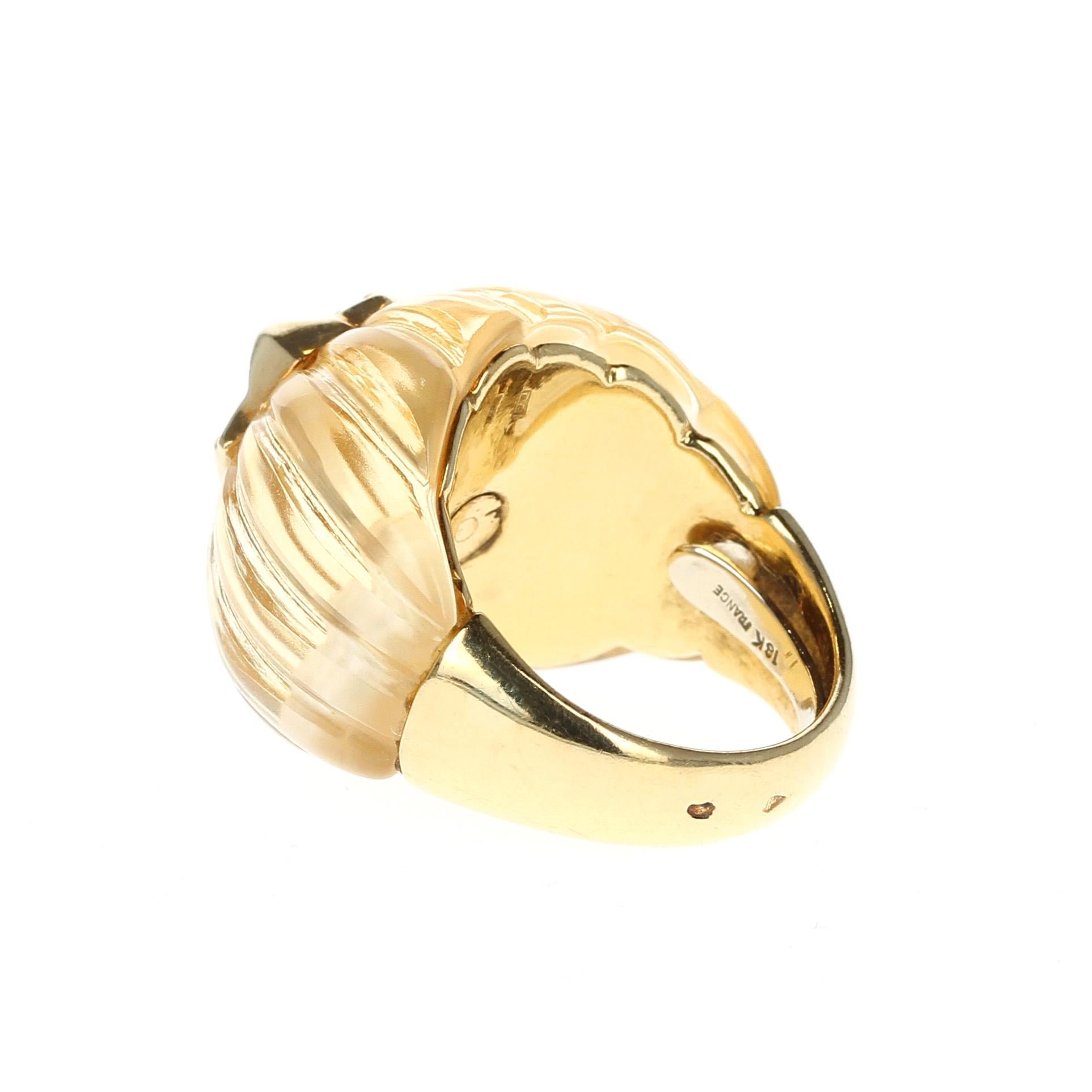 French Fluted Citrine and Diamond Yellow Gold Ring In Good Condition In New York, NY