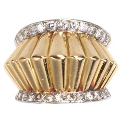 French Fluted Gold and Diamond Ring, Circa 1940
