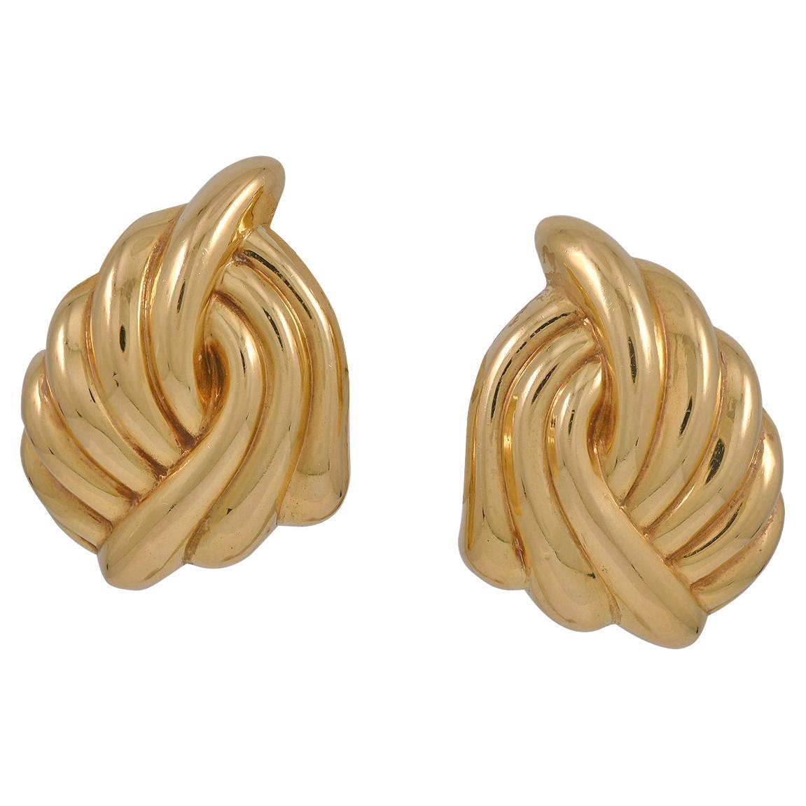 French Fluted Gold Knot Earrings For Sale
