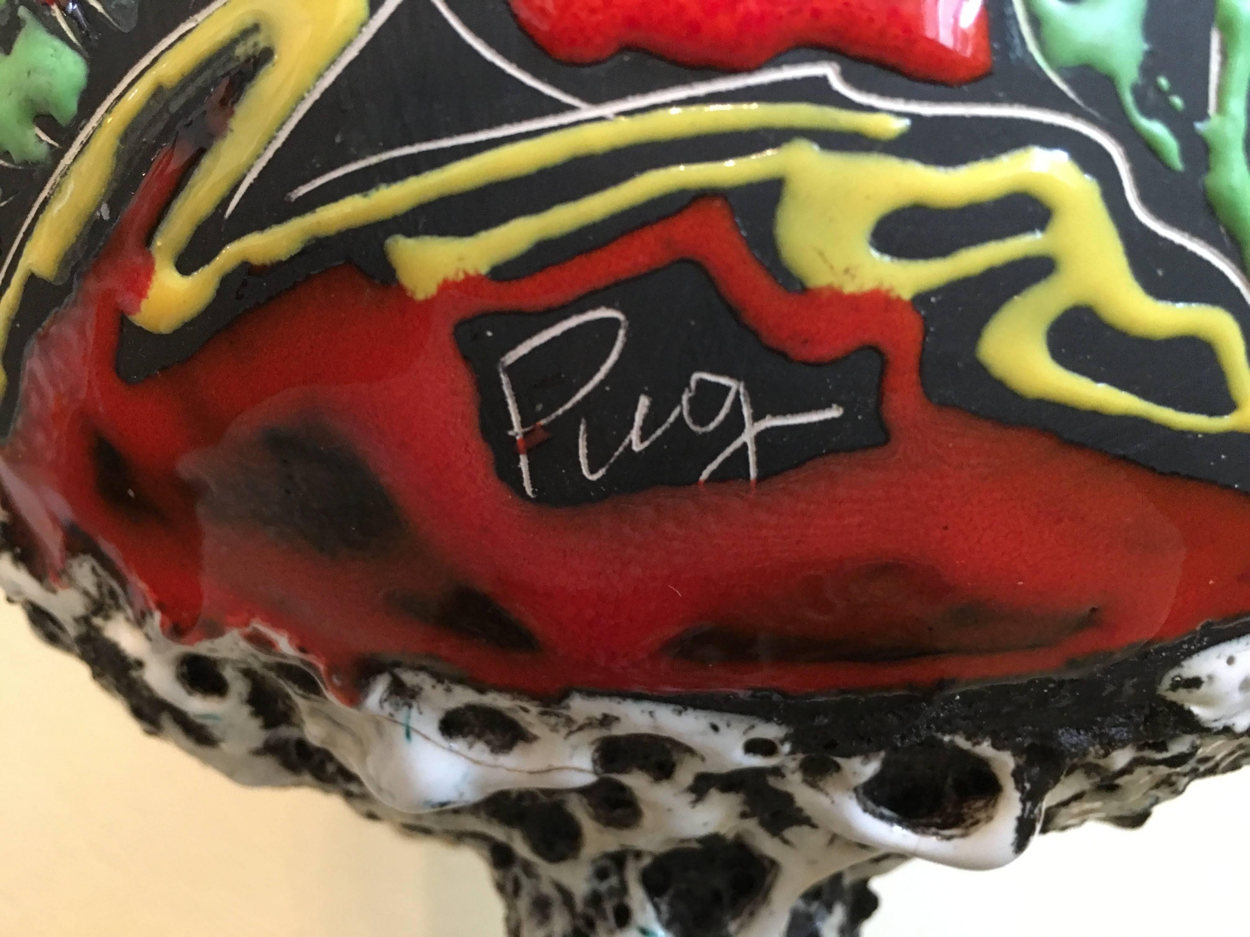 Vase français en céramique à glaçure mousse, décor de poissons peints à la main, Monaco signé Pugi, années 1960 en vente 2