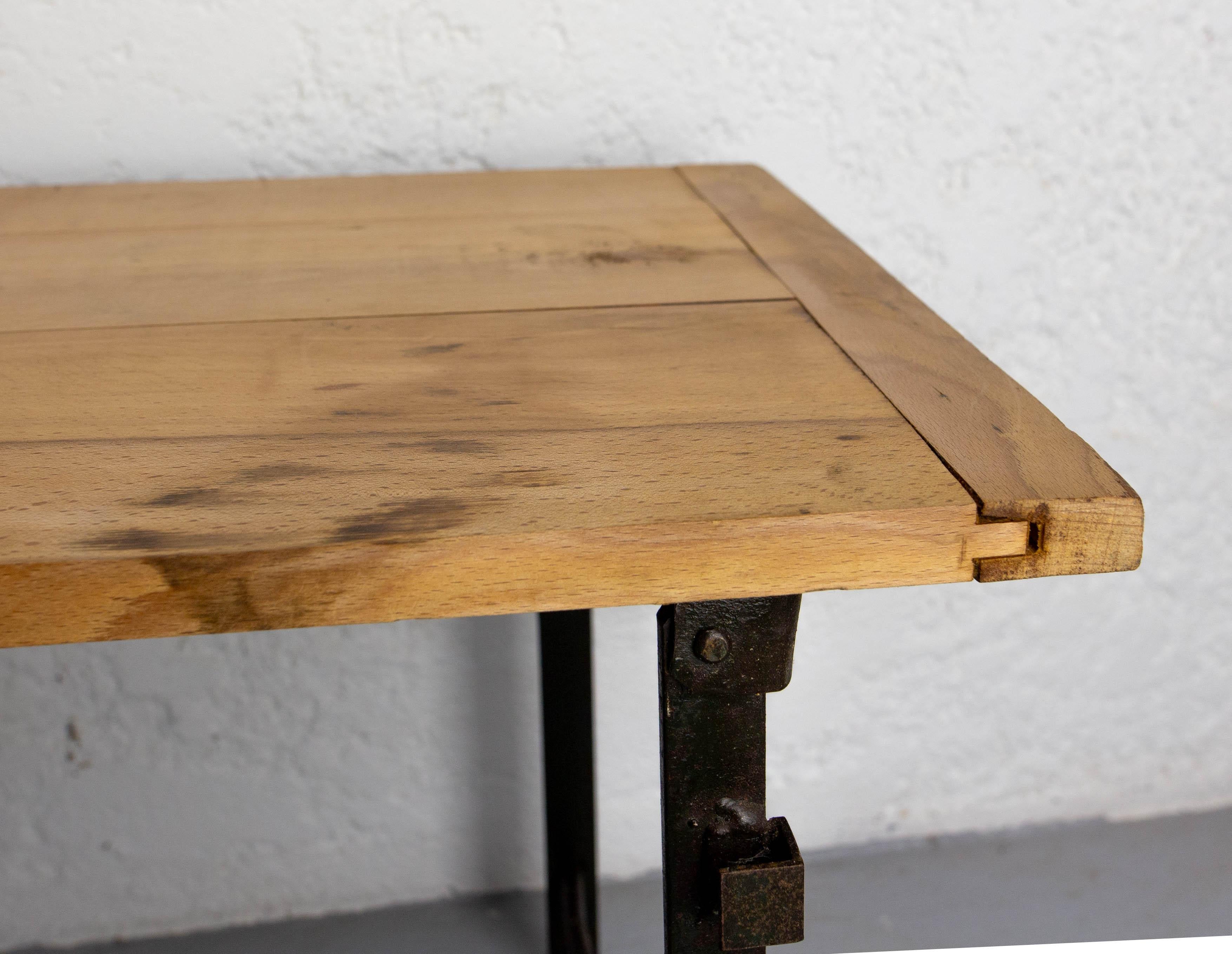 20th Century French Foldable Coffee Table Poplar and Iron, circa 1970 For Sale