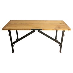 French Foldable Coffee Table Poplar and Iron, circa 1970