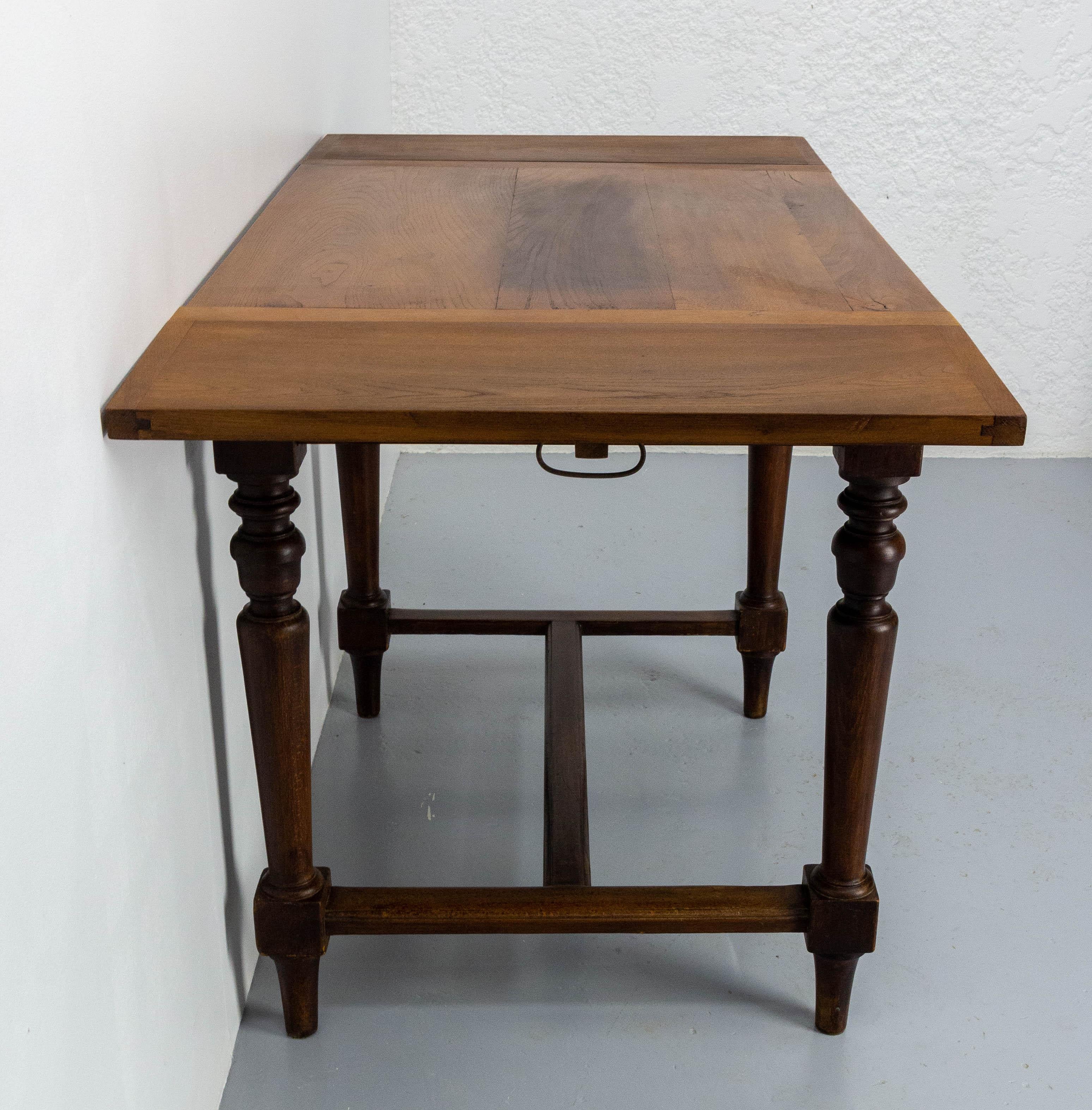 19th Century French Foldable Dining or Writing Table, Beech and Chestnut, circa 1970 For Sale