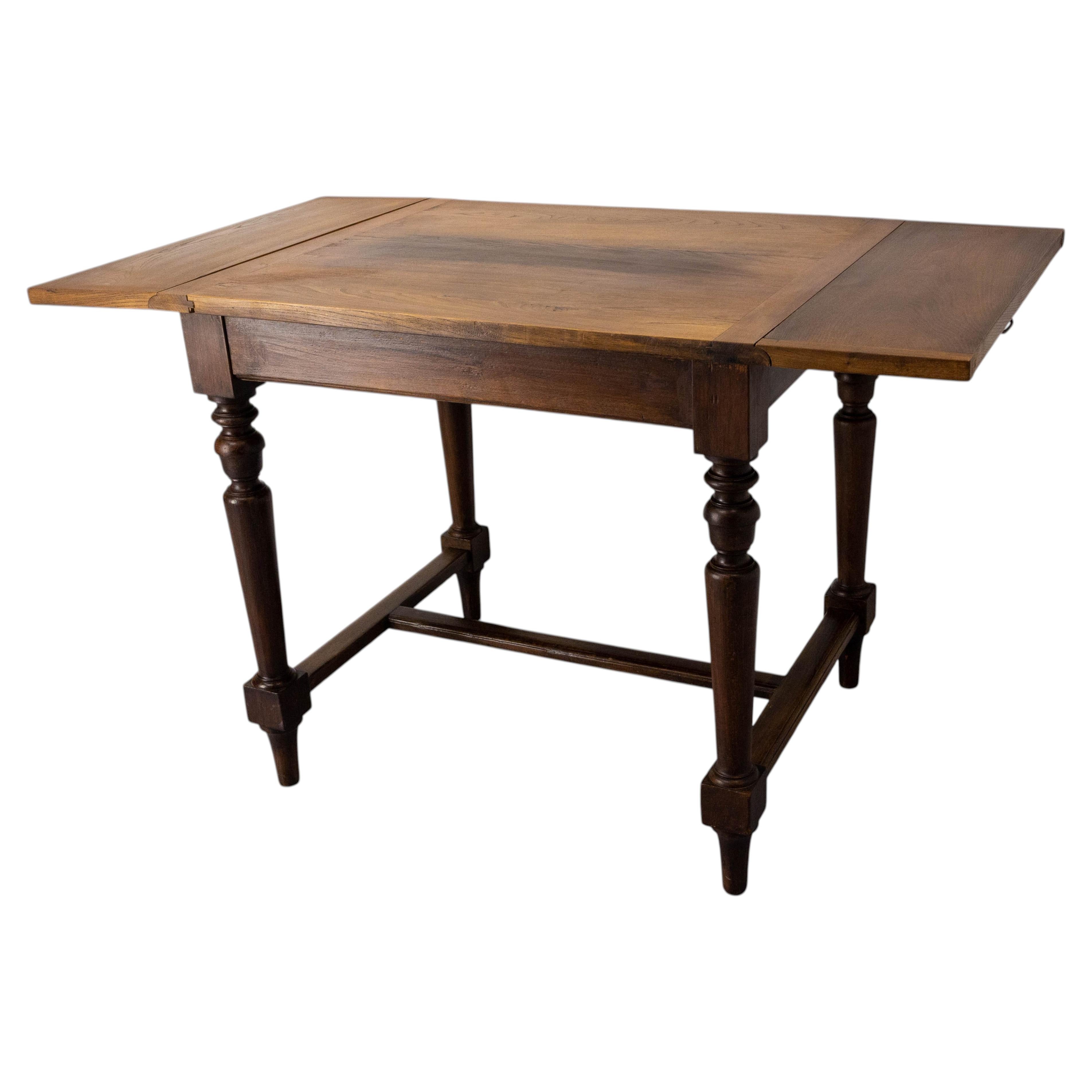 French Foldable Dining or Writing Table, Beech and Chestnut, circa 1970 For Sale