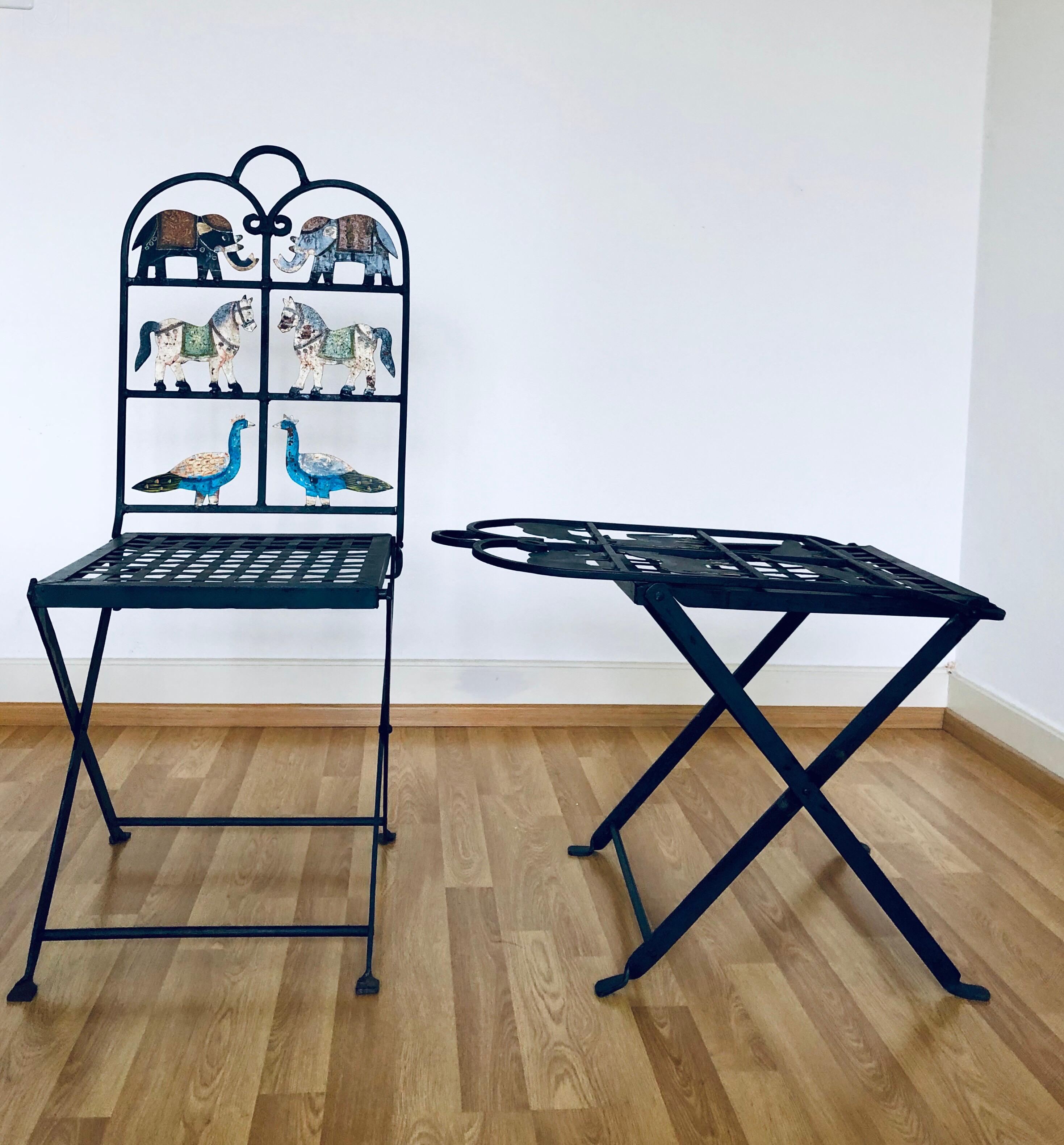 Paire de chaises de jardin pliantes en fer forgé avec animaux:: livraison gratuite 3