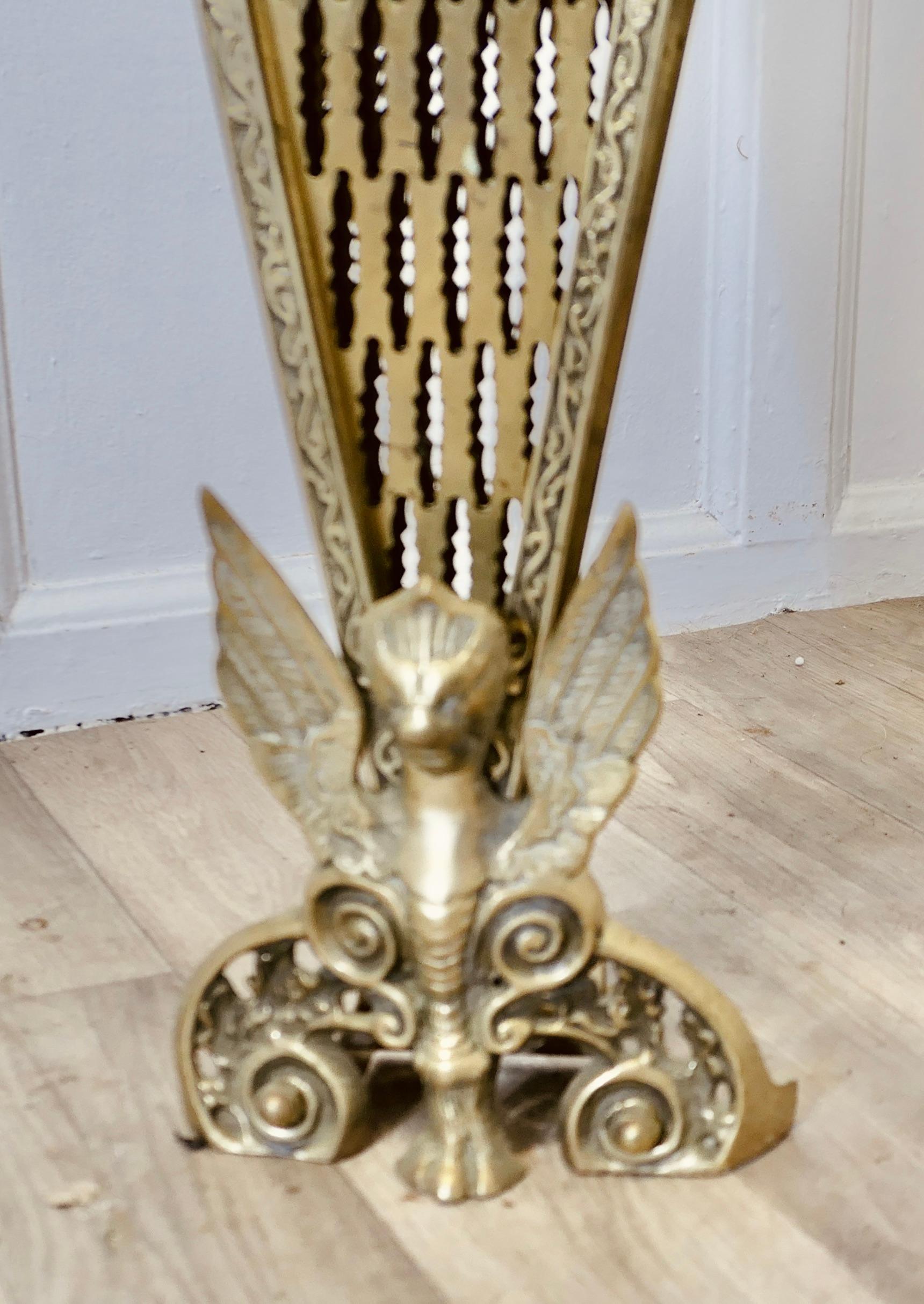 Art Nouveau French Folding Brass Fan Fire Screen Peacock’s Tail Fire Guard For Sale