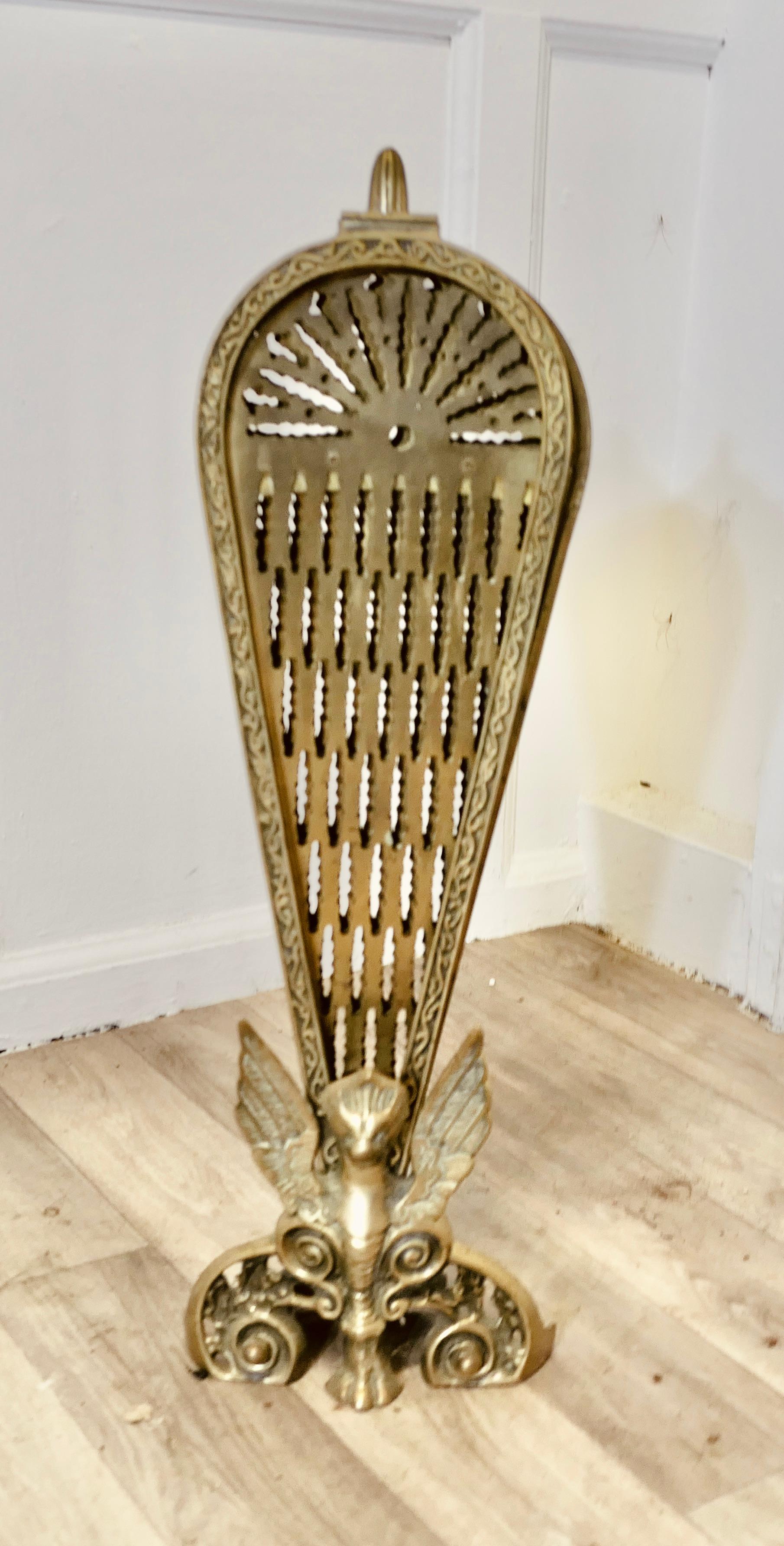 19th Century French Folding Brass Fan Fire Screen Peacock’s Tail Fire Guard For Sale