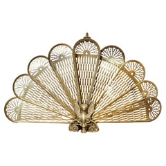 French Folding Brass Fan Fire Screen Peacock’s Tail Fire Guard