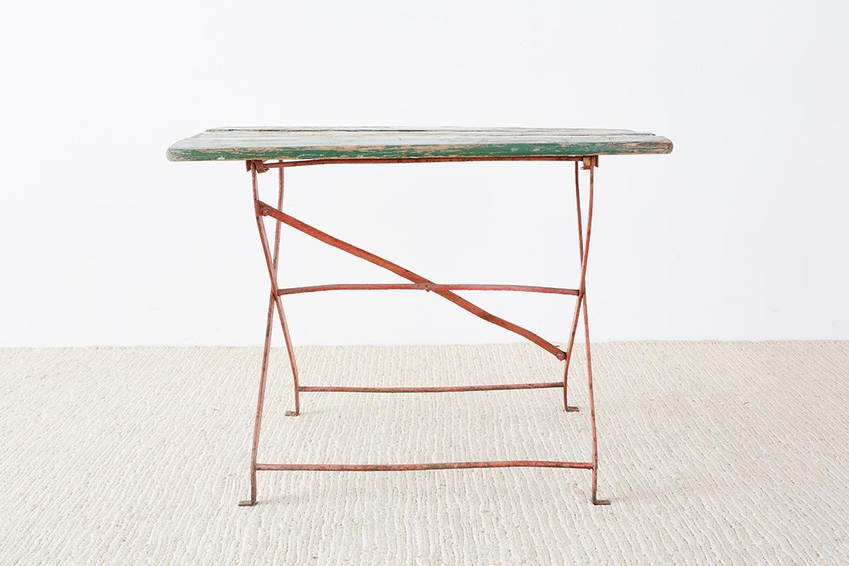 Industrial French Folding Iron Garden or Bistro Style Dining Table
