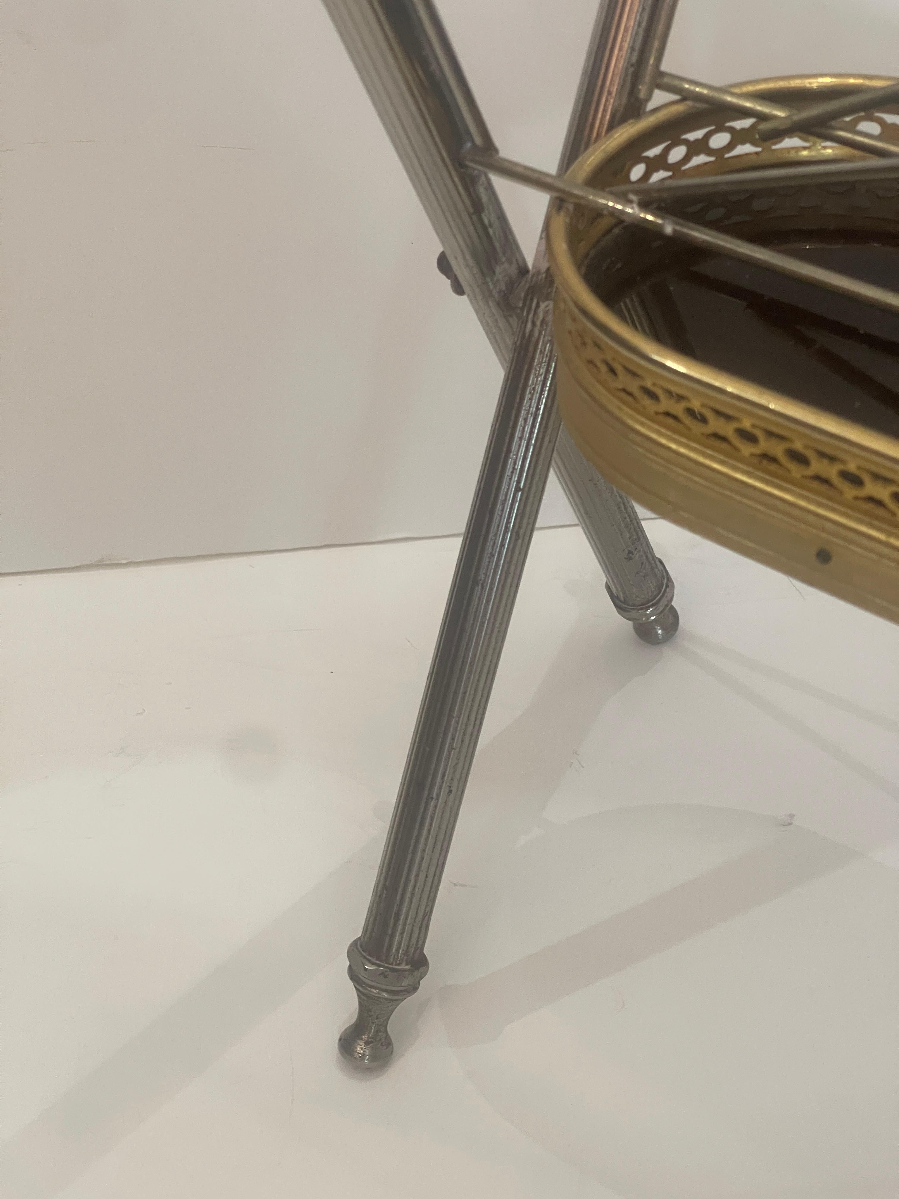 French Folding Magazine Rack, Neoclassical Style in Gilt Metal & Silver, 1950s For Sale 8