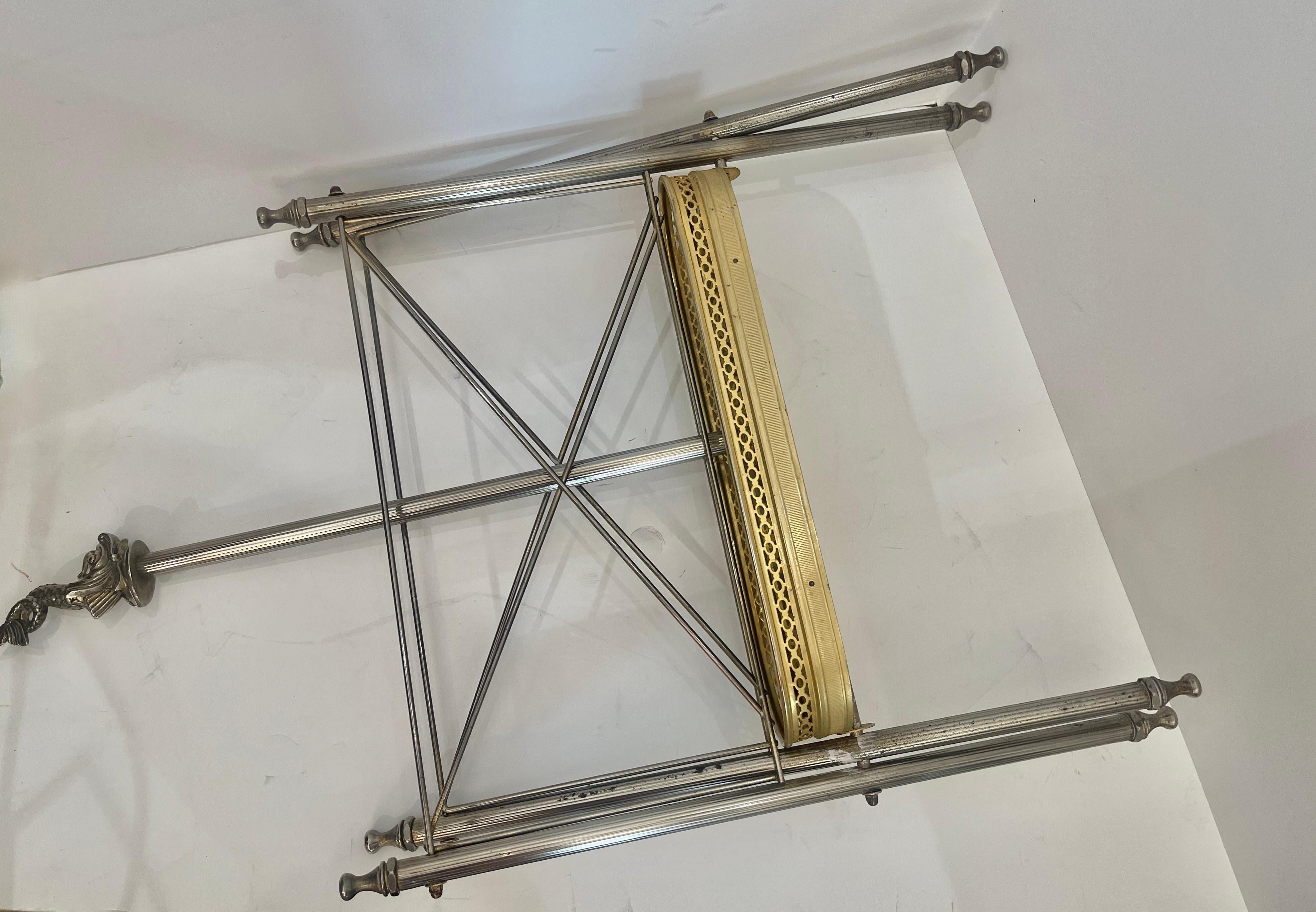 French Folding Magazine Rack, Neoclassical Style in Gilt Metal & Silver, 1950s For Sale 15