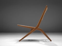 French Folding Slipper Chair with Woven Seat