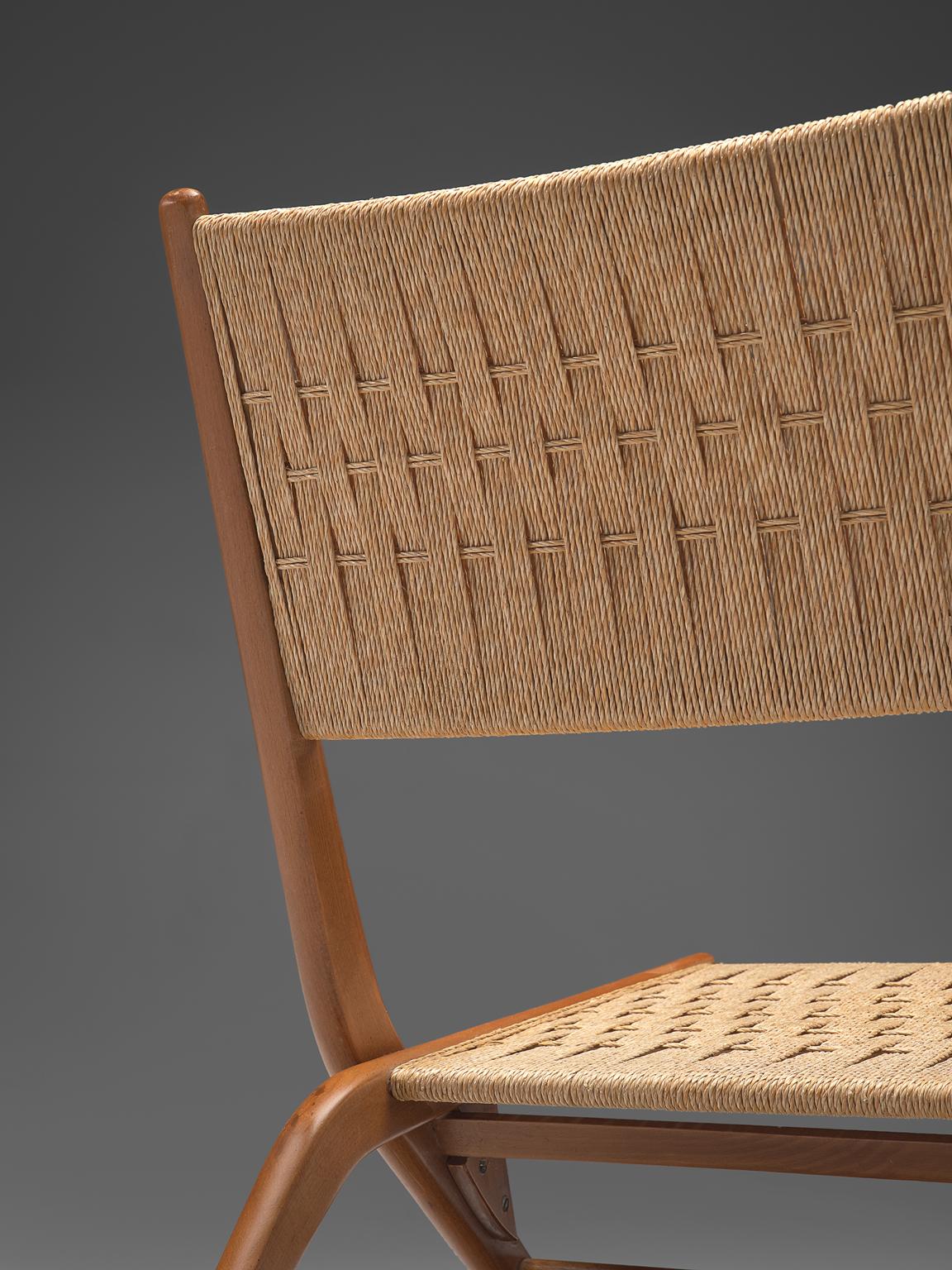 Mid-20th Century French Folding Slipper Chair with Woven Seat