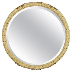 Miroir rond en verre biseauté feuillagé français