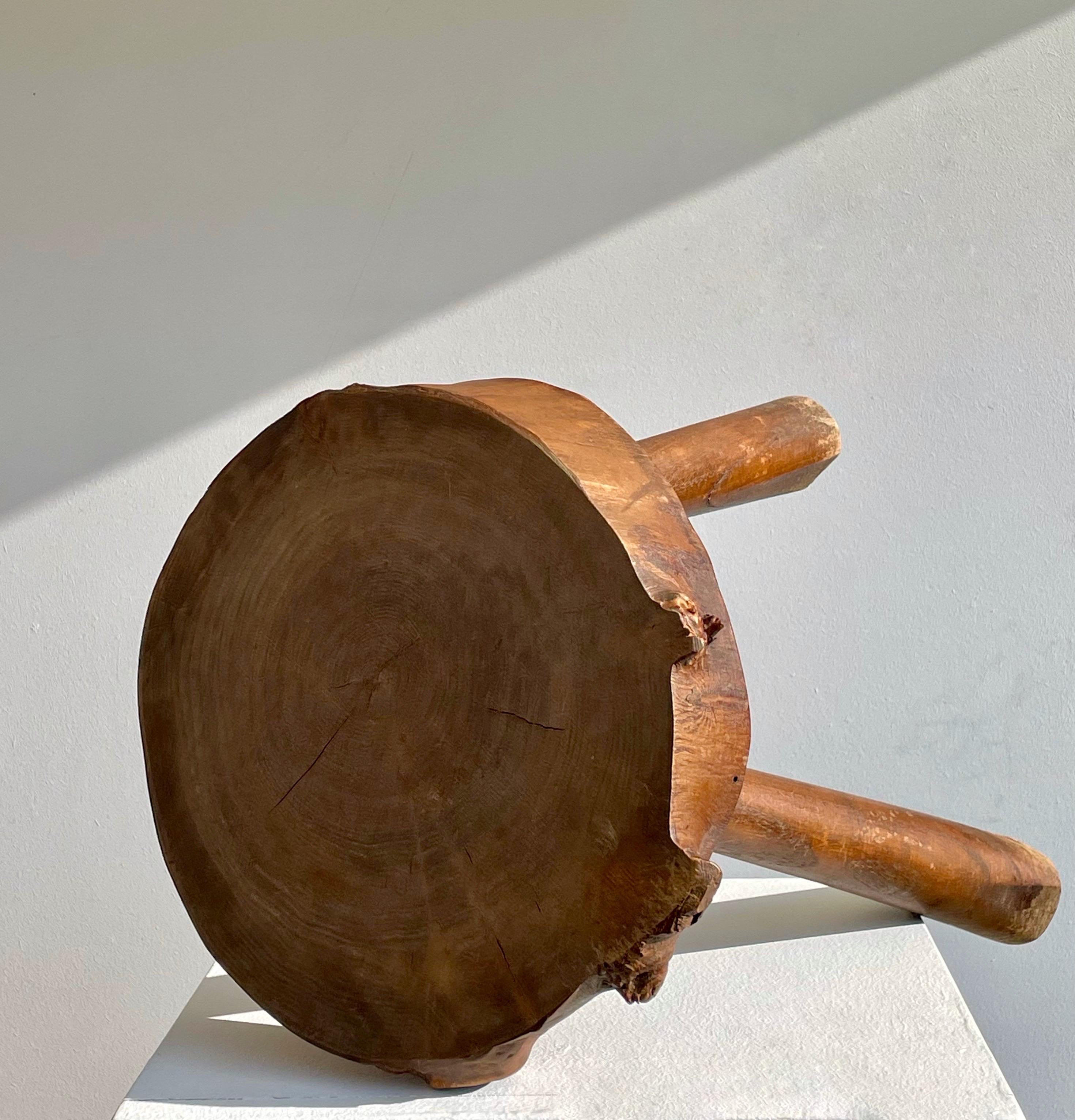 Wood French Folk Art Brutalist Tripod Shepherd’s Stool, 1950s For Sale