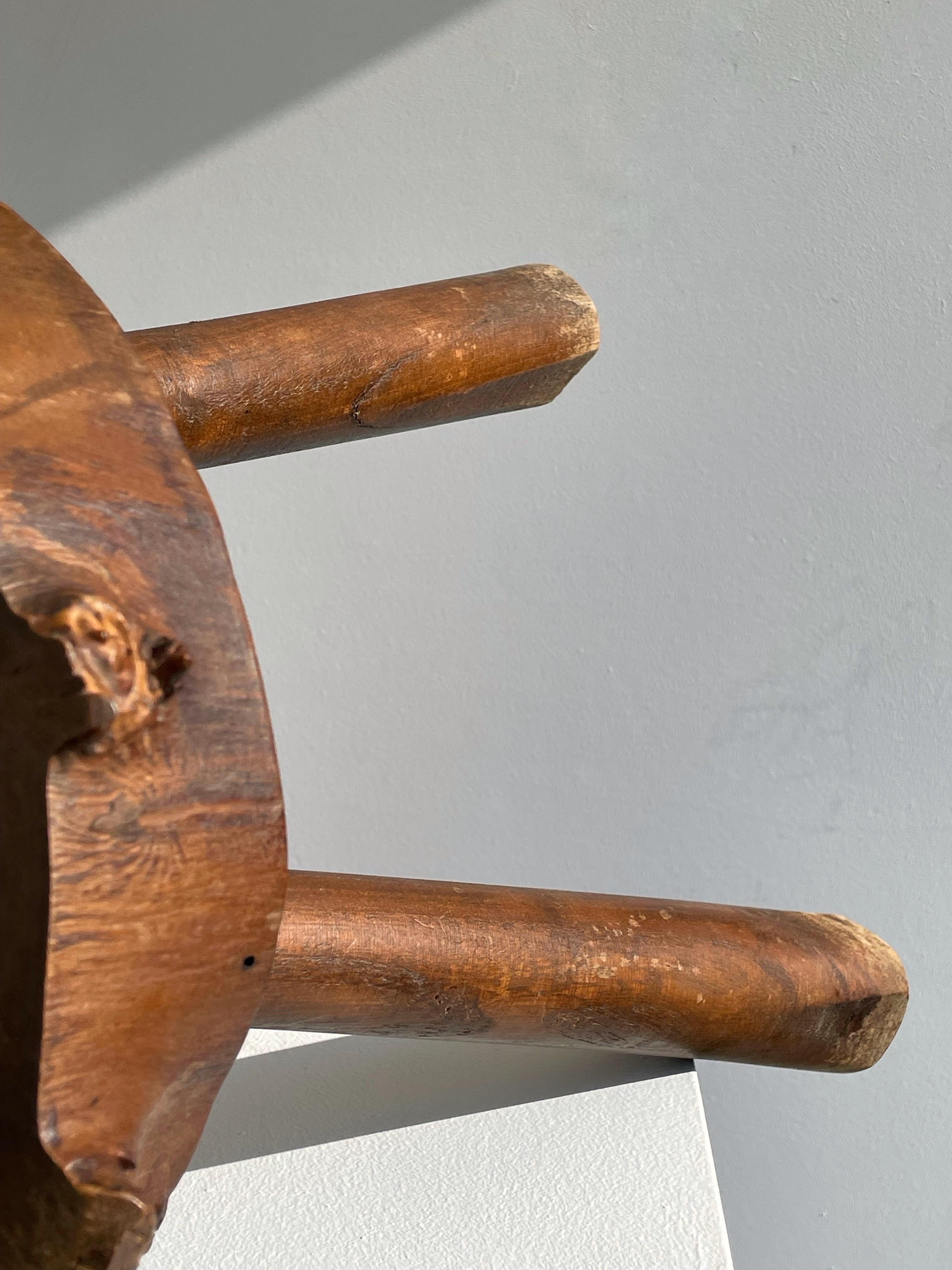 French Folk Art Brutalist Tripod Shepherd’s Stool, 1950s For Sale 2