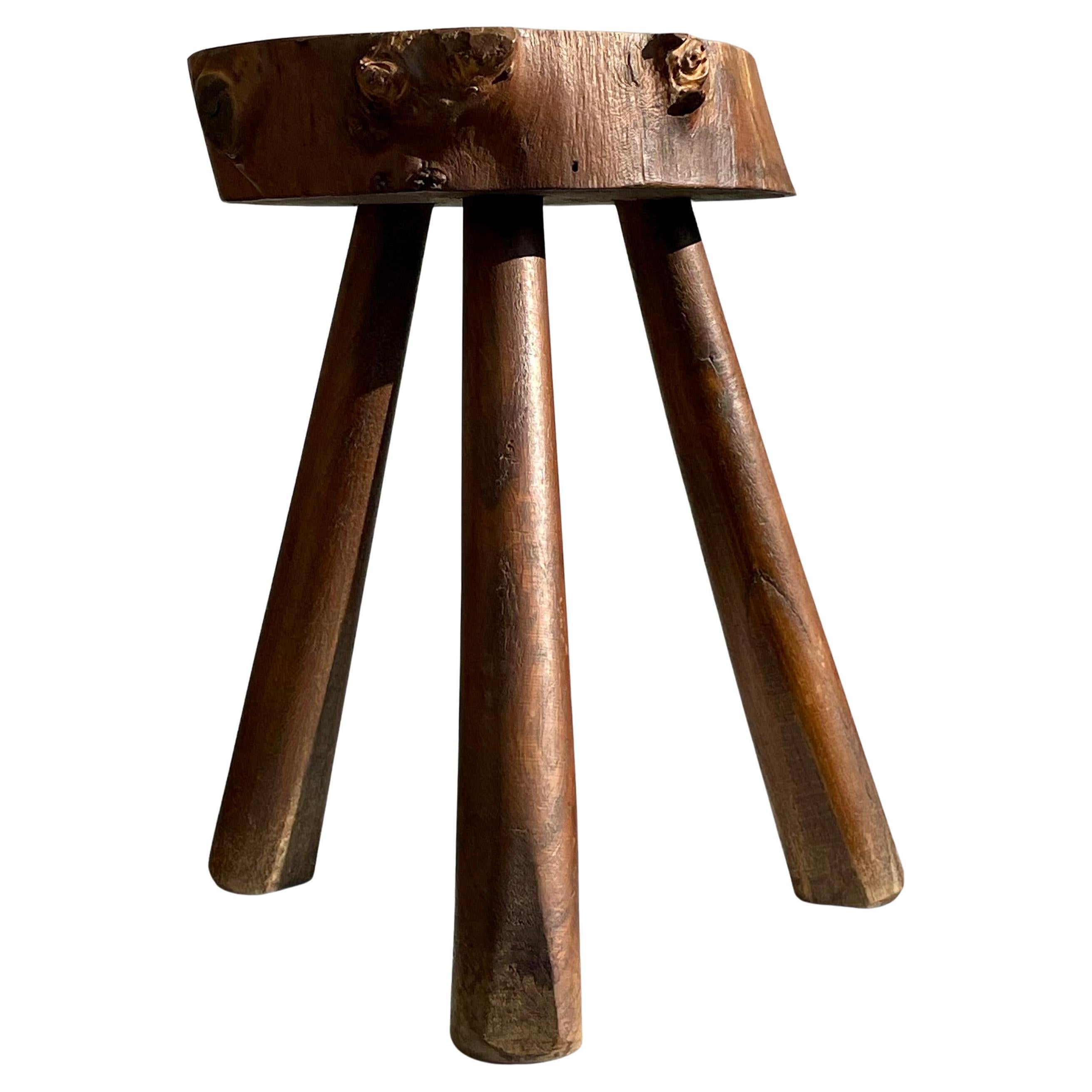 French Folk Art Brutalist Tripod Shepherd’s Stool, 1950s For Sale