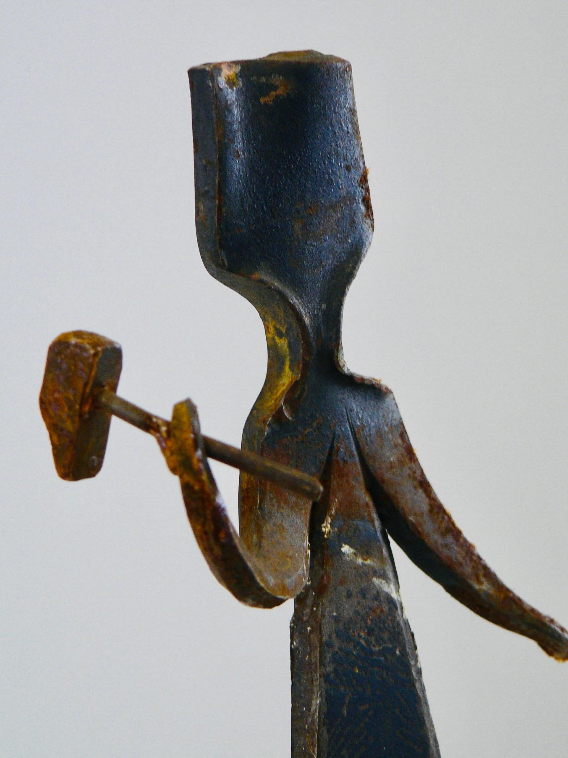 French folk art depicting a blacksmith at his anvil France 1960 In Fair Condition For Sale In SOTTEVILLE-LÈS-ROUEN, FR