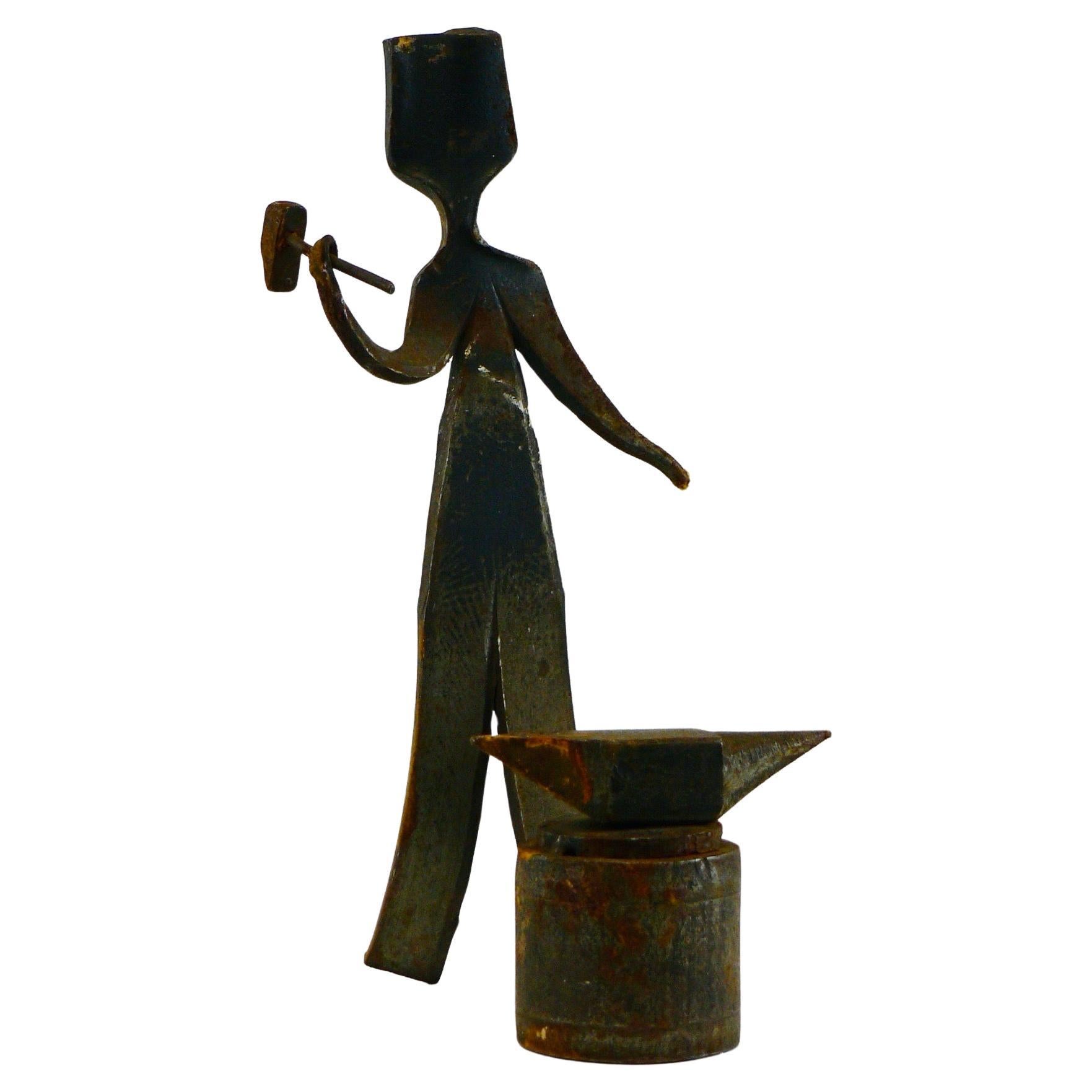French folk art depicting a blacksmith at his anvil France 1960 For Sale