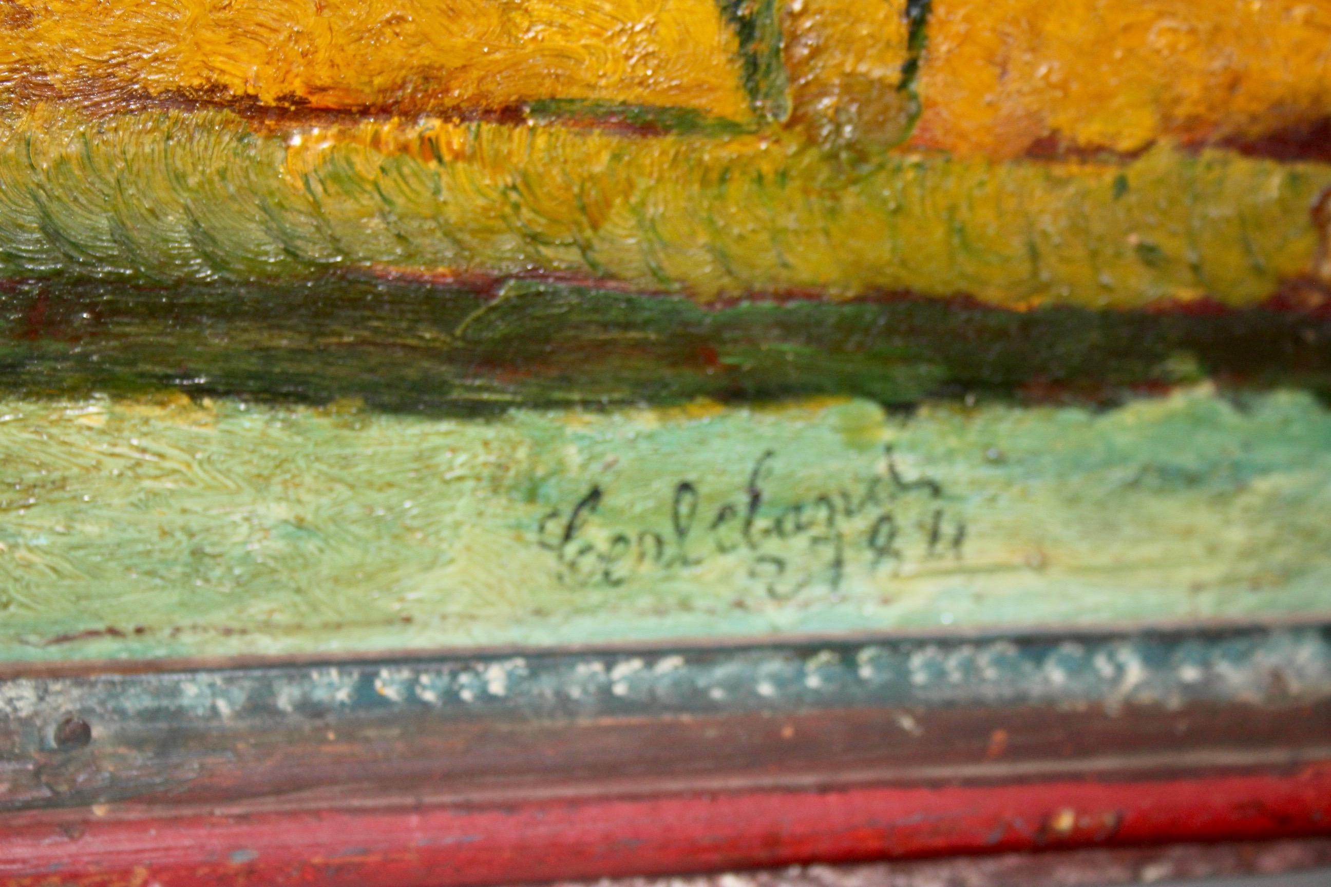 Wood French folk art painting For Sale