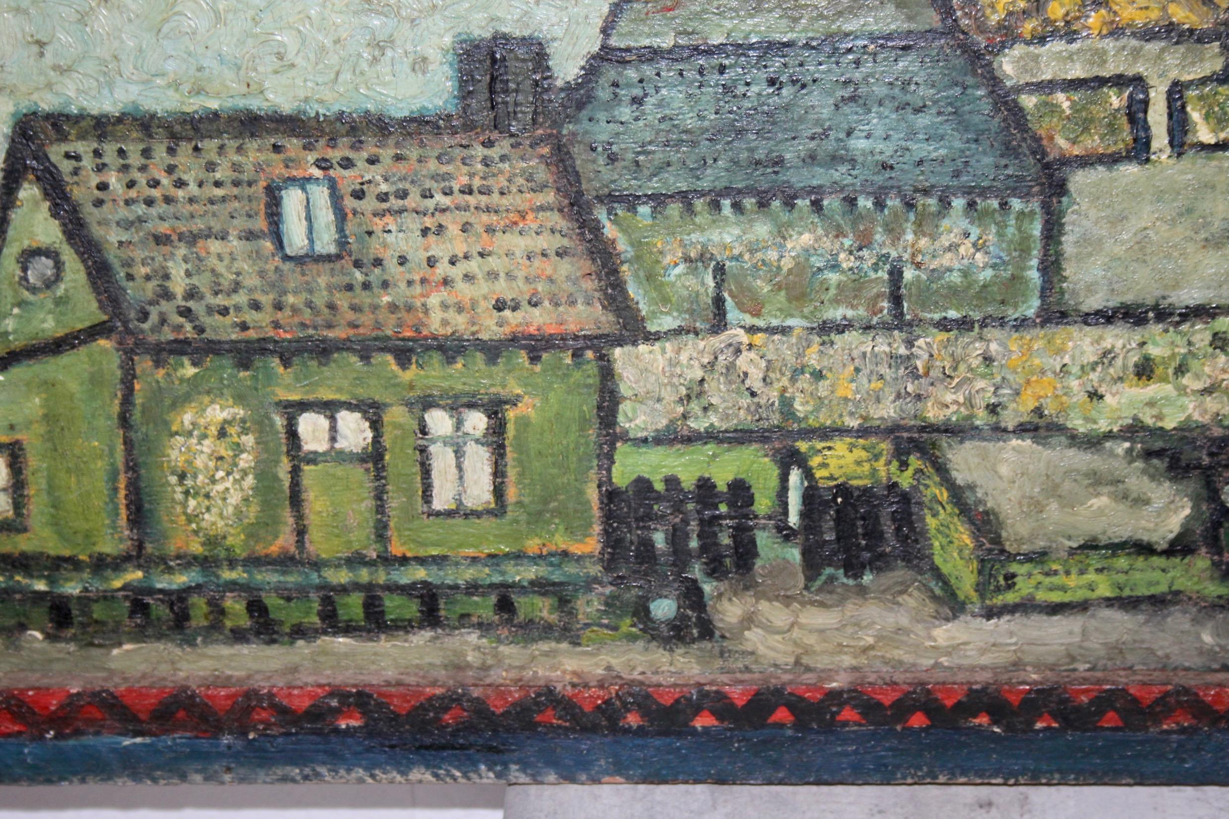 Milieu du XXe siècle Peinture d'art populaire français signée et datée de 52 en vente