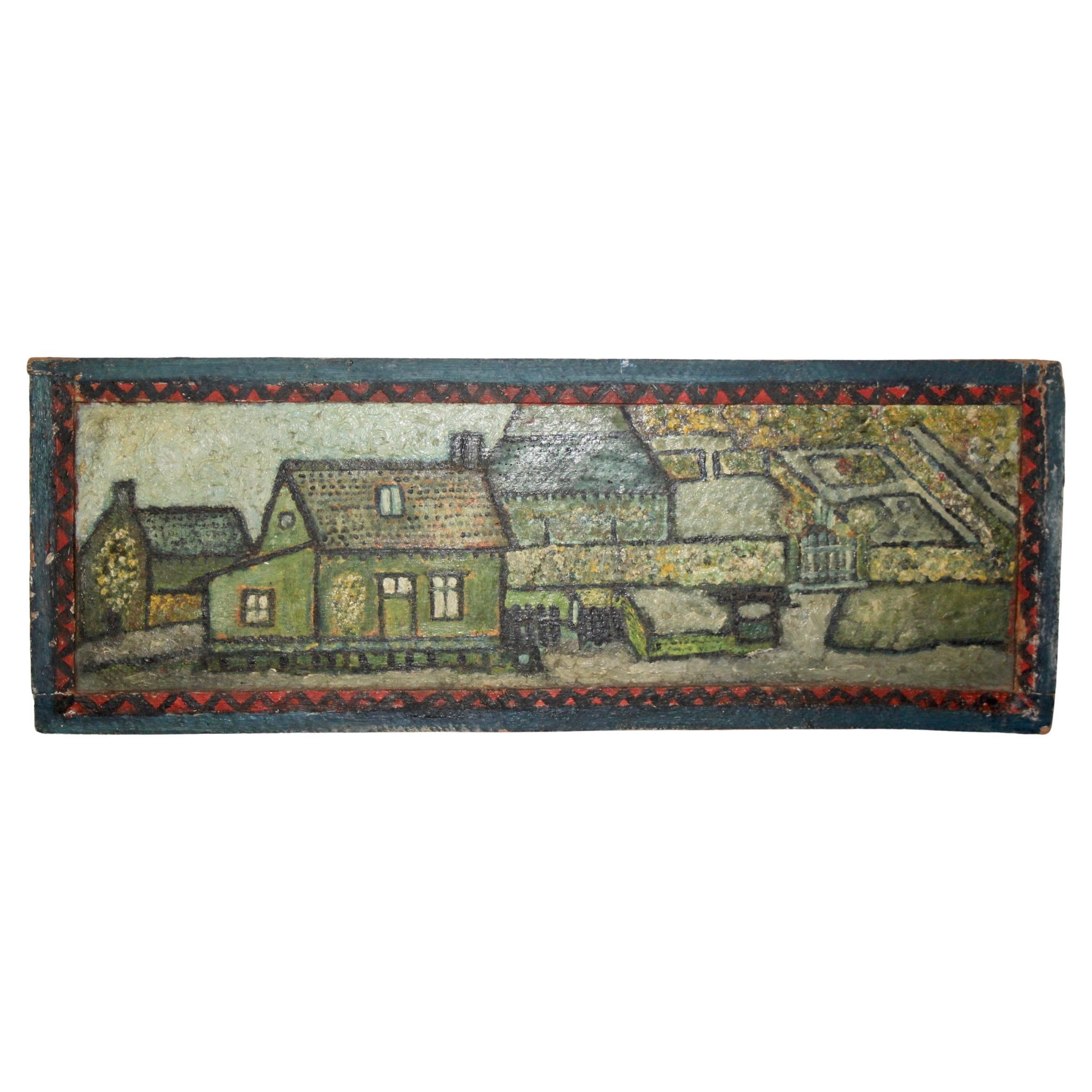 French folk art painting signed and dated 52