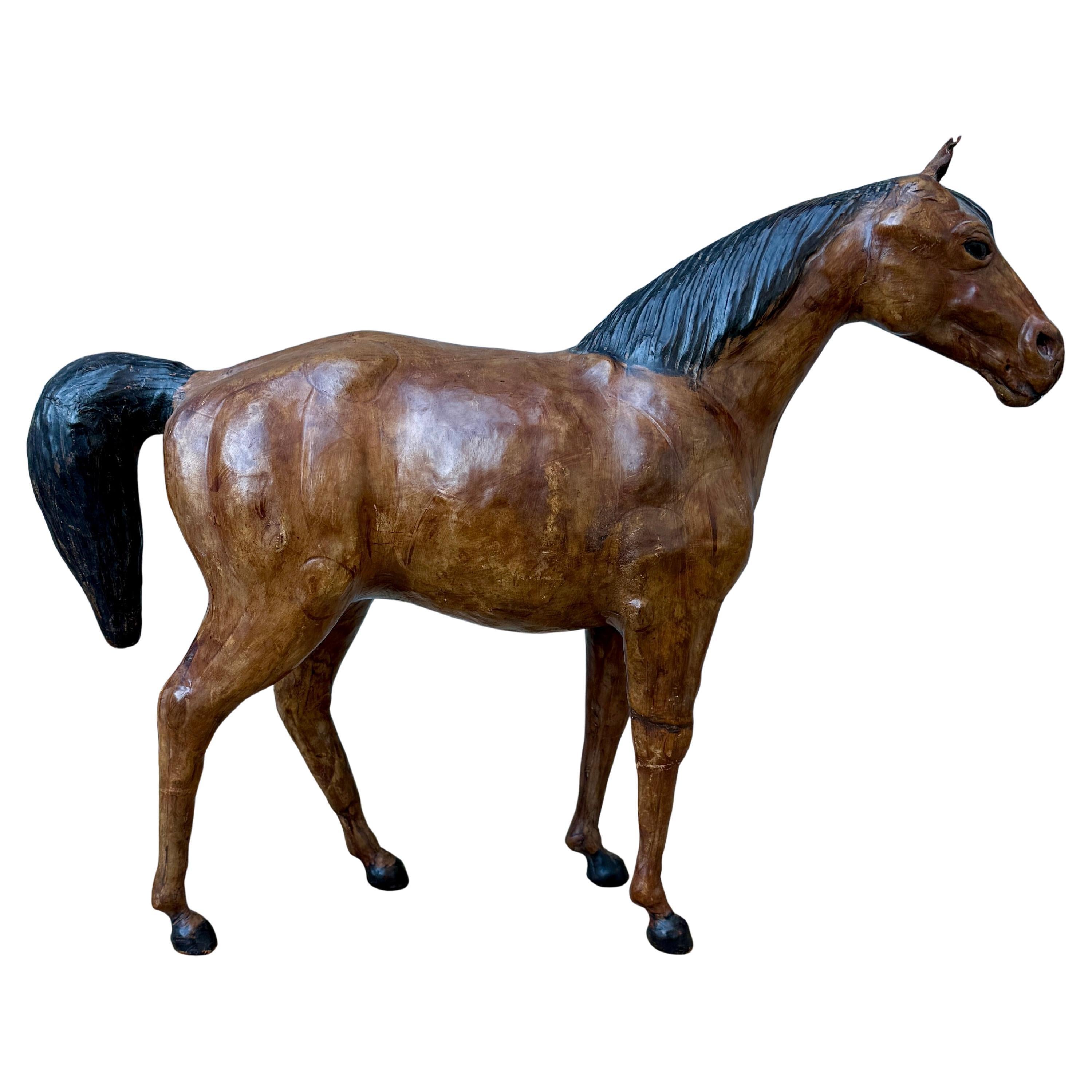 French Folk Art Sculpture of a Horse in Leather