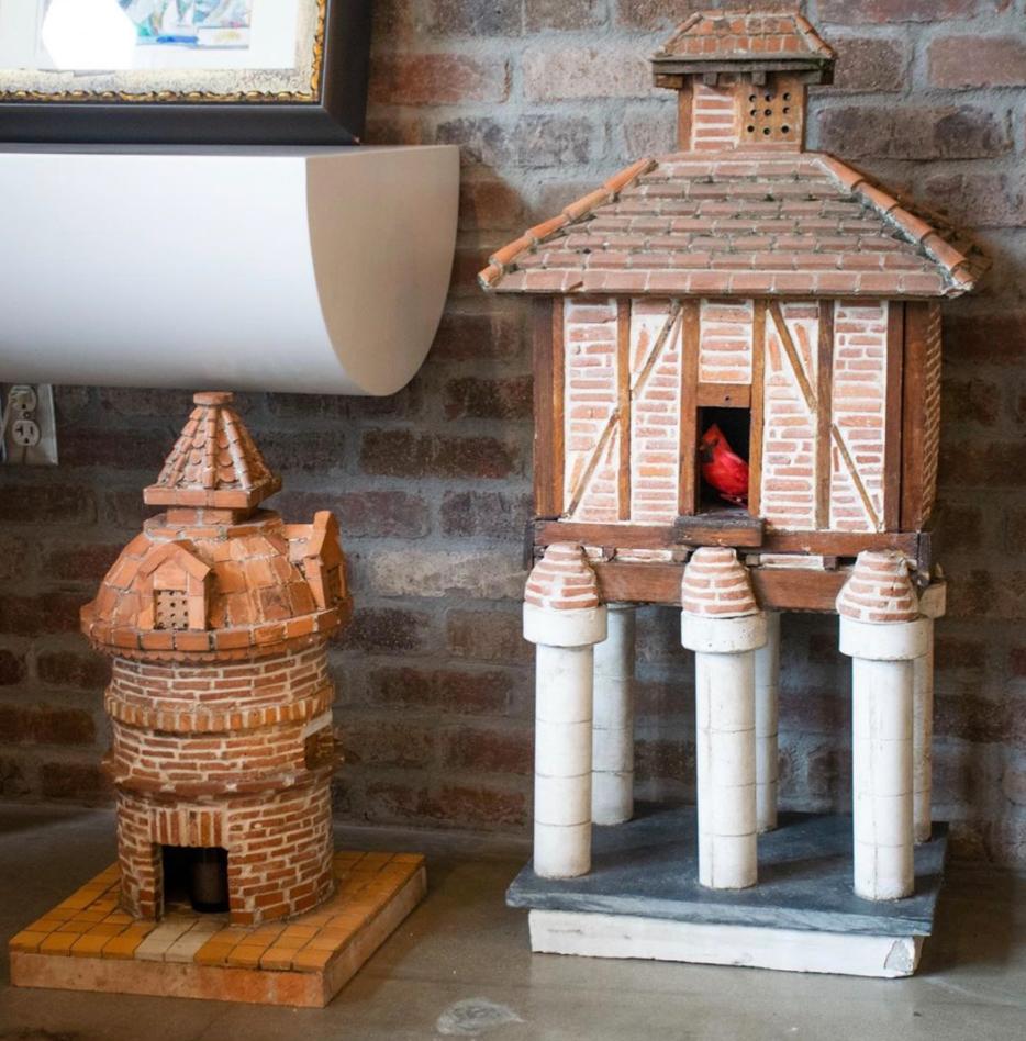 French Folk Art Terracotta Birdhouse on Pillars 5