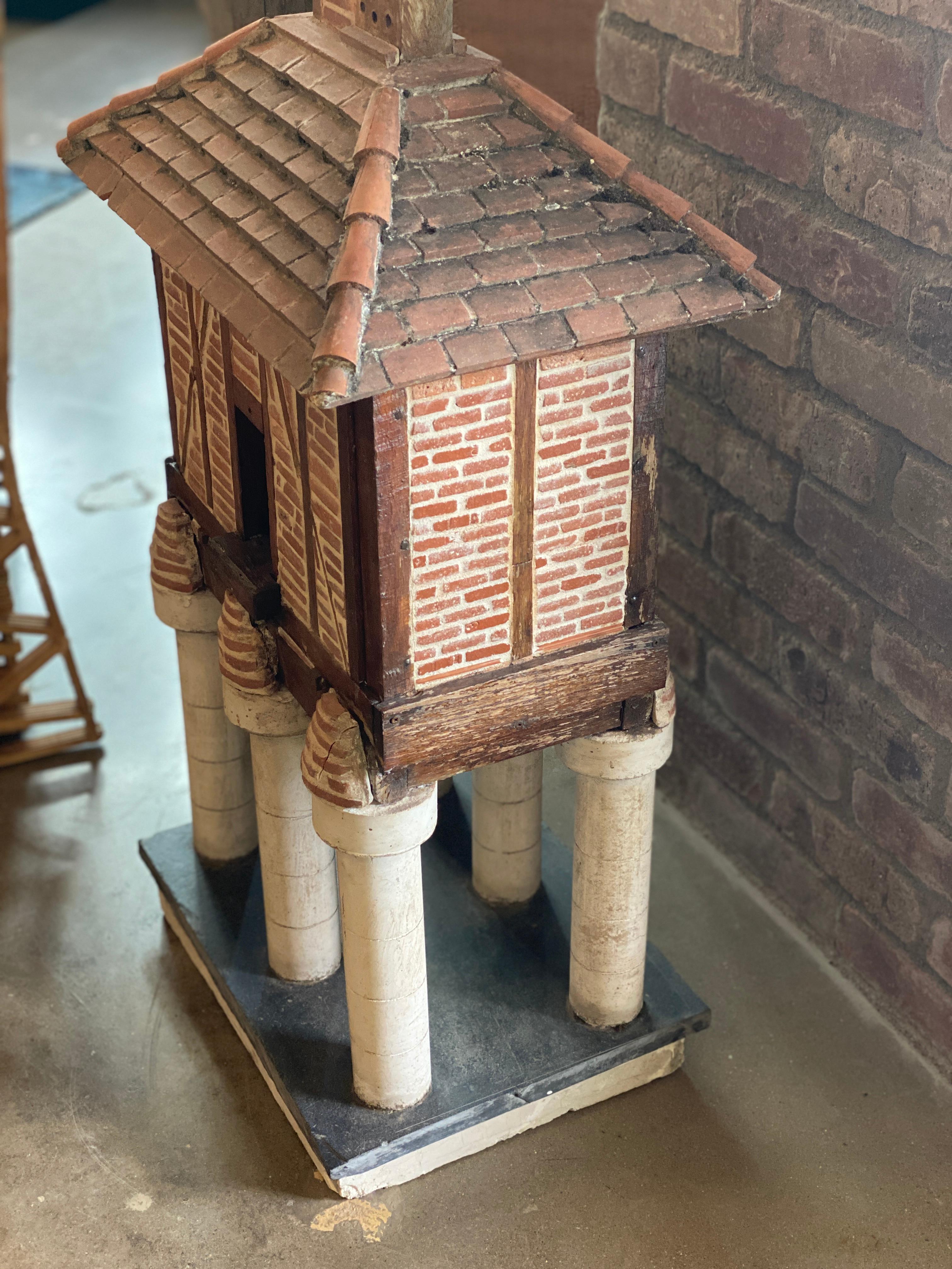 French Folk Art Terracotta Birdhouse on Pillars 1