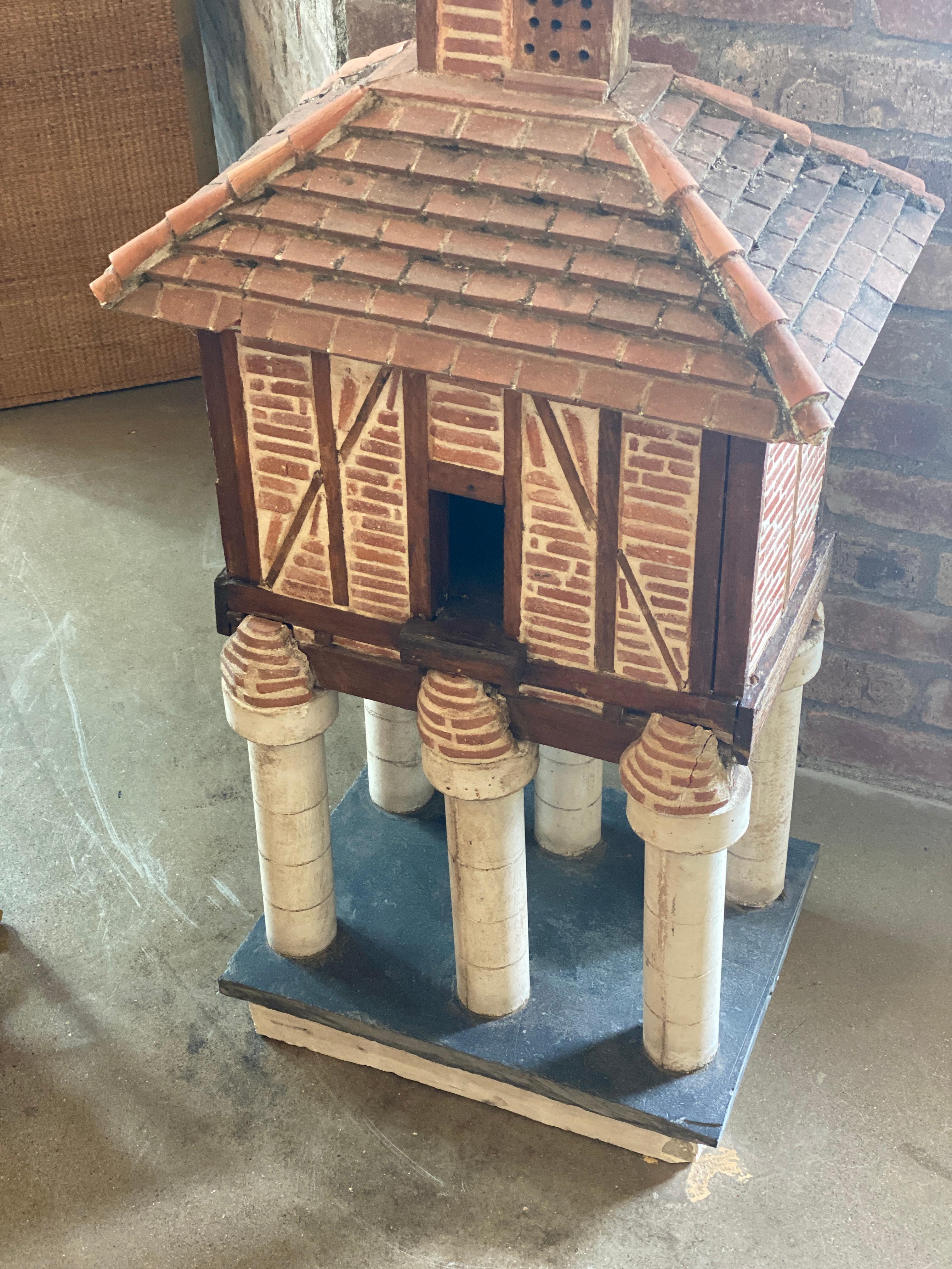 French Folk Art Terracotta Birdhouse on Pillars 3