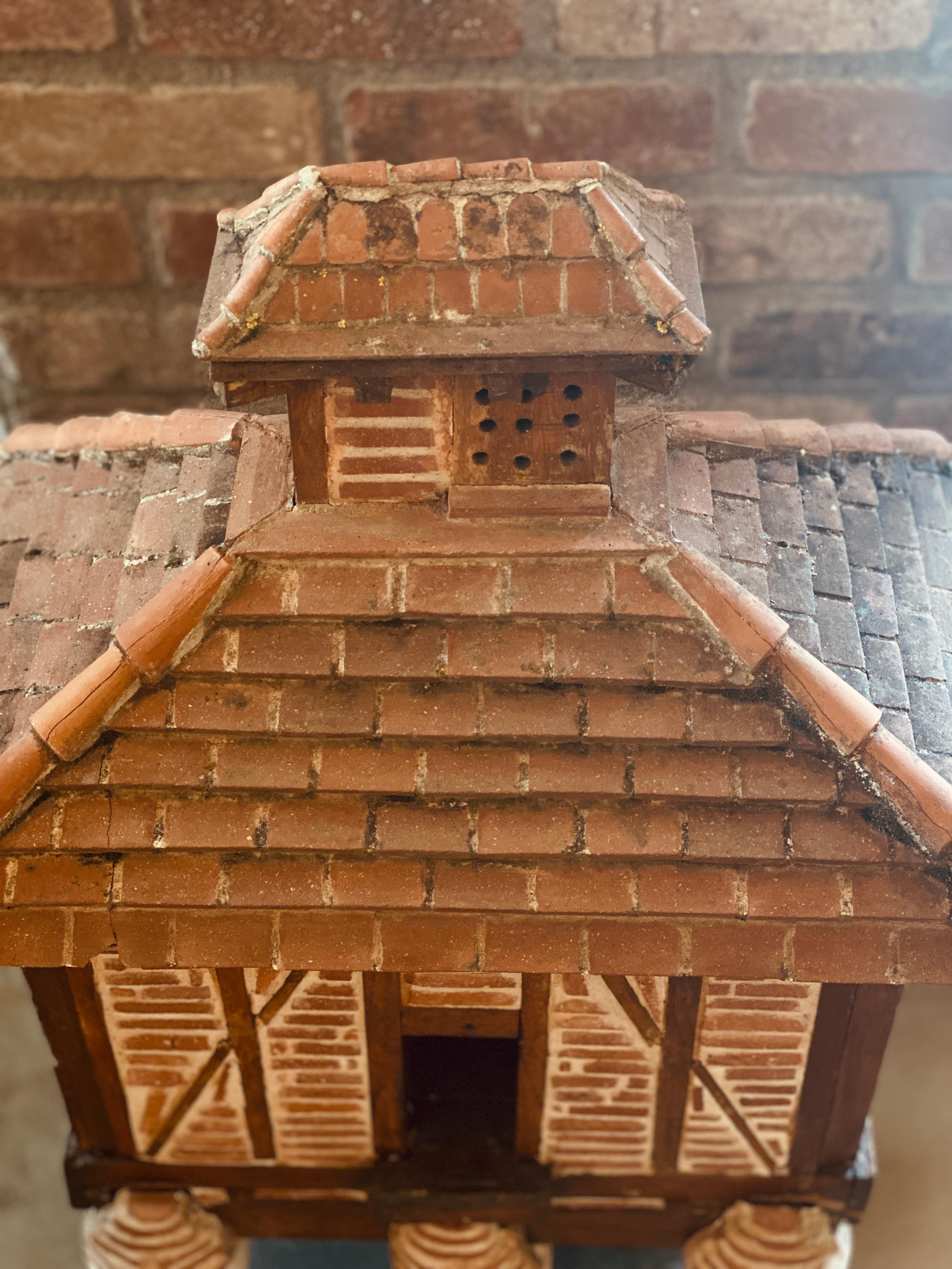 French Folk Art Terracotta Birdhouse on Pillars 4