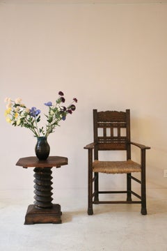 French Folk Art "Wine Press Screw" Side Table in Oak, 1940s