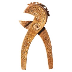 Wooden Nutcracker, Mid-Century French Folk Art, Carved Geometric Motifs, 1960s