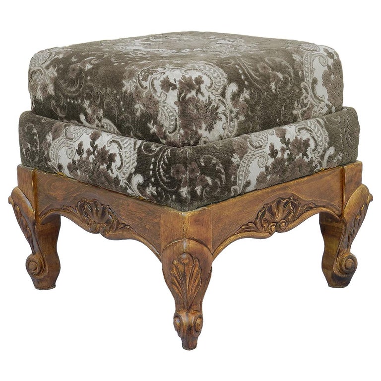 French Stool Vintage Louis XV Rev Oak Upholstered Recover or Use For Sale