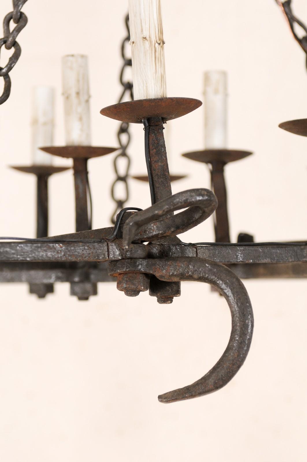 French Forged-Iron 12-Light Chandelier, Unique Shape from Old Farming Implement For Sale 1