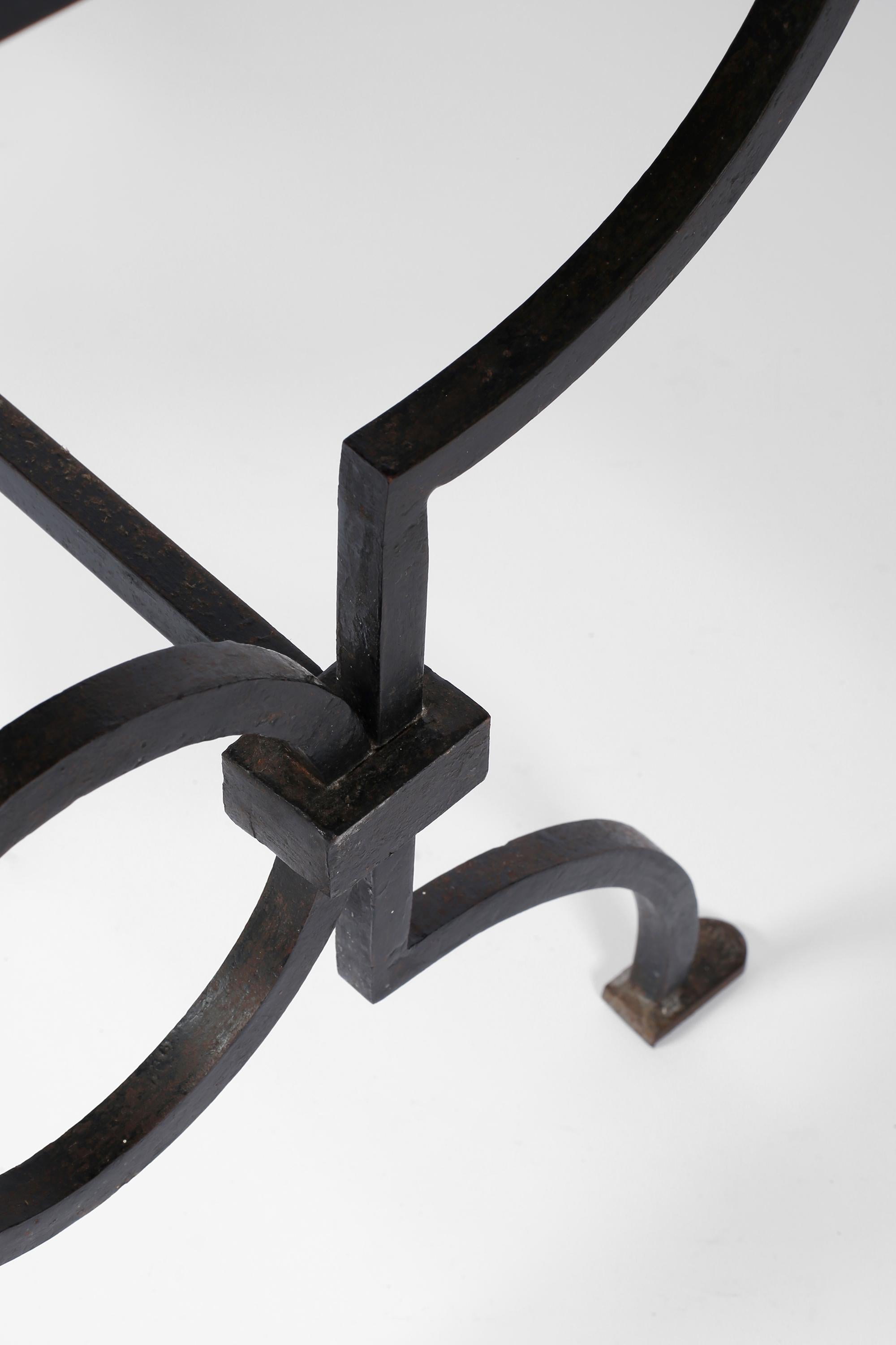 French Forged Iron and Limestone Coffee Table by Gilbert Poillerat, c. 1940. For Sale 7