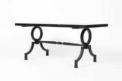 French Forged Iron and Limestone Coffee Table by Gilbert Poillerat, c. 1940.