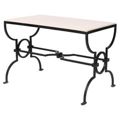 French Forged Iron and Limestone Coffee Table by Gilbert Poillerat, c. 1940.