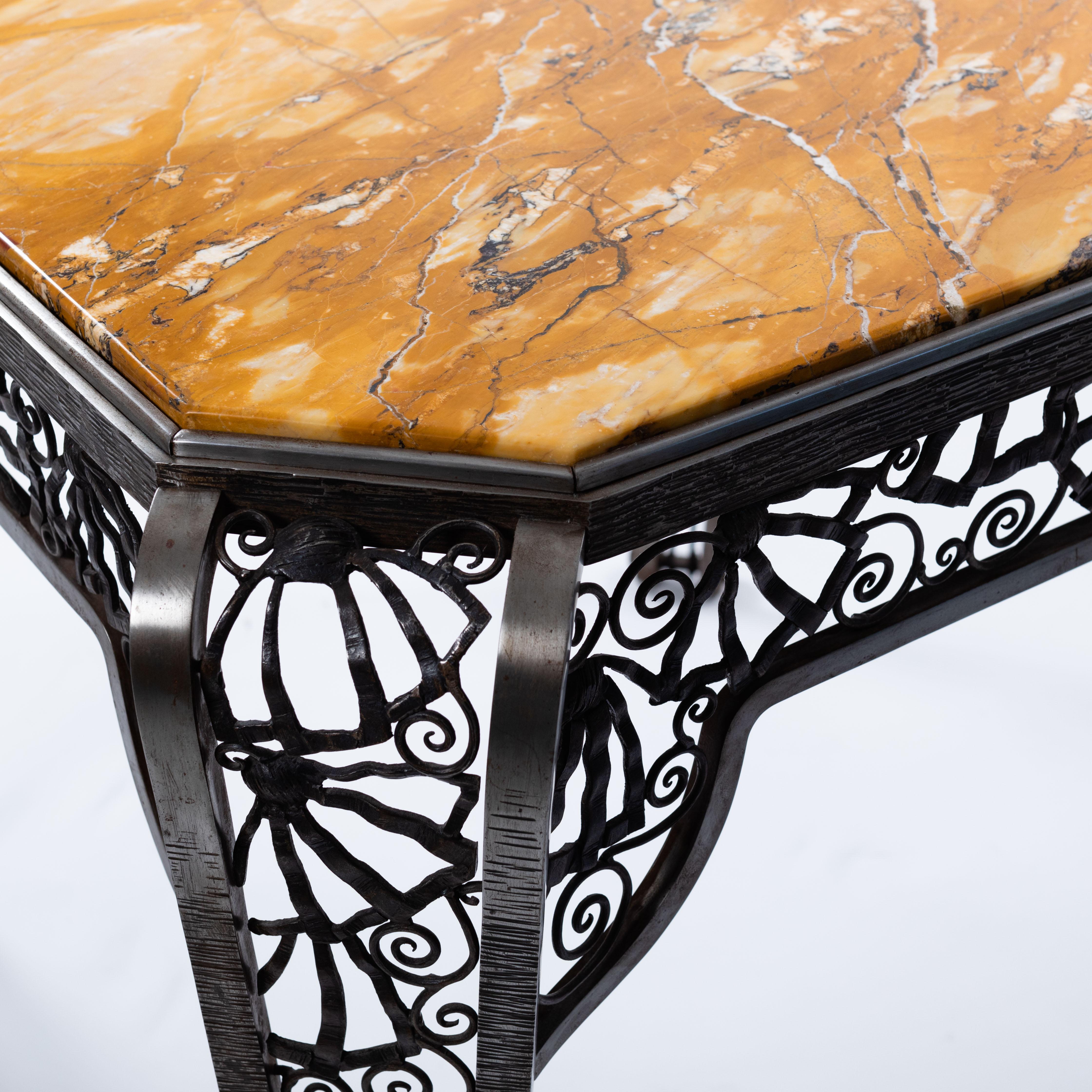 French Forged Iron Art Déco Center Table by Malatre Et Tonnelier, 1930s For Sale 3