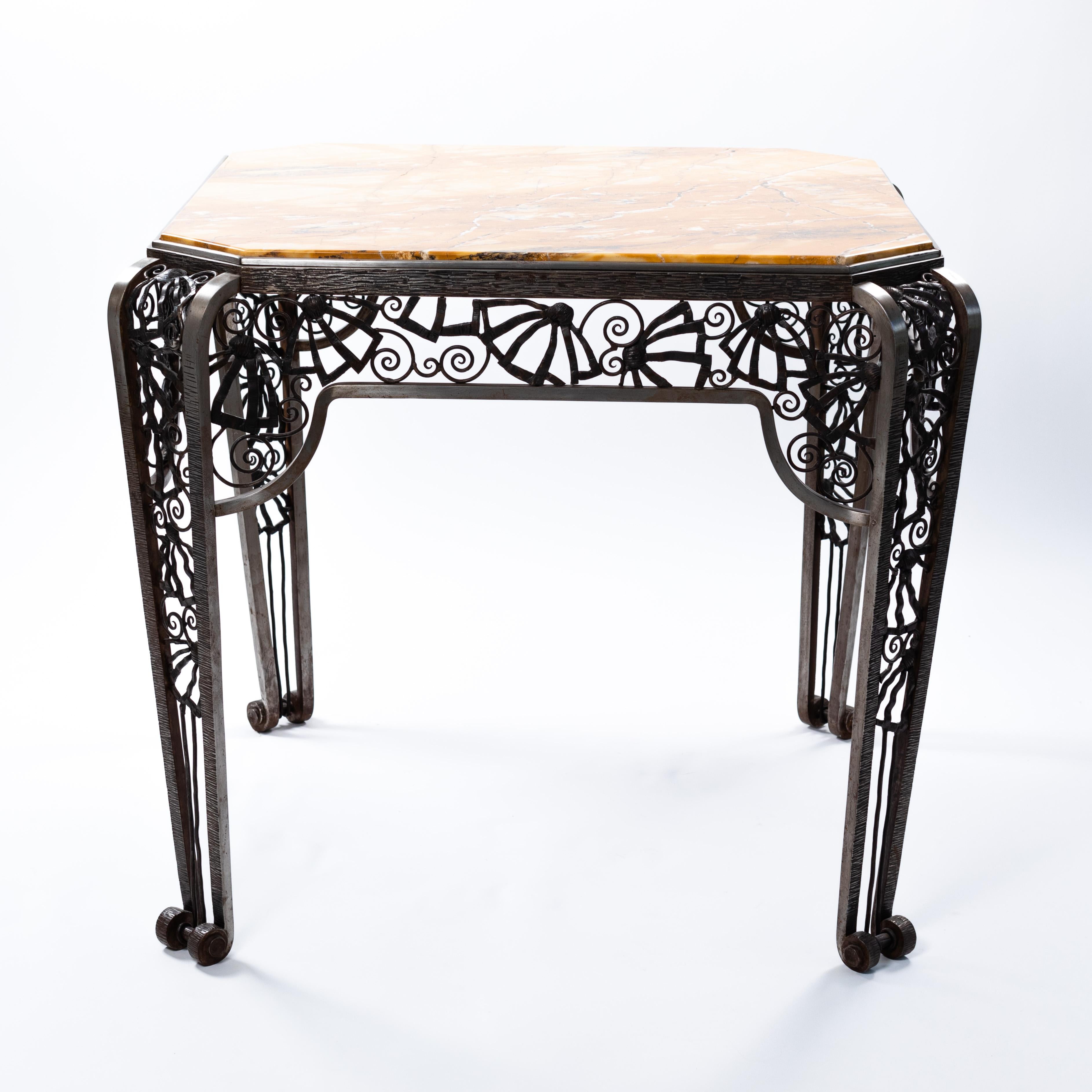 Hand-Crafted French Forged Iron Art Déco Center Table by Malatre Et Tonnelier, 1930s For Sale