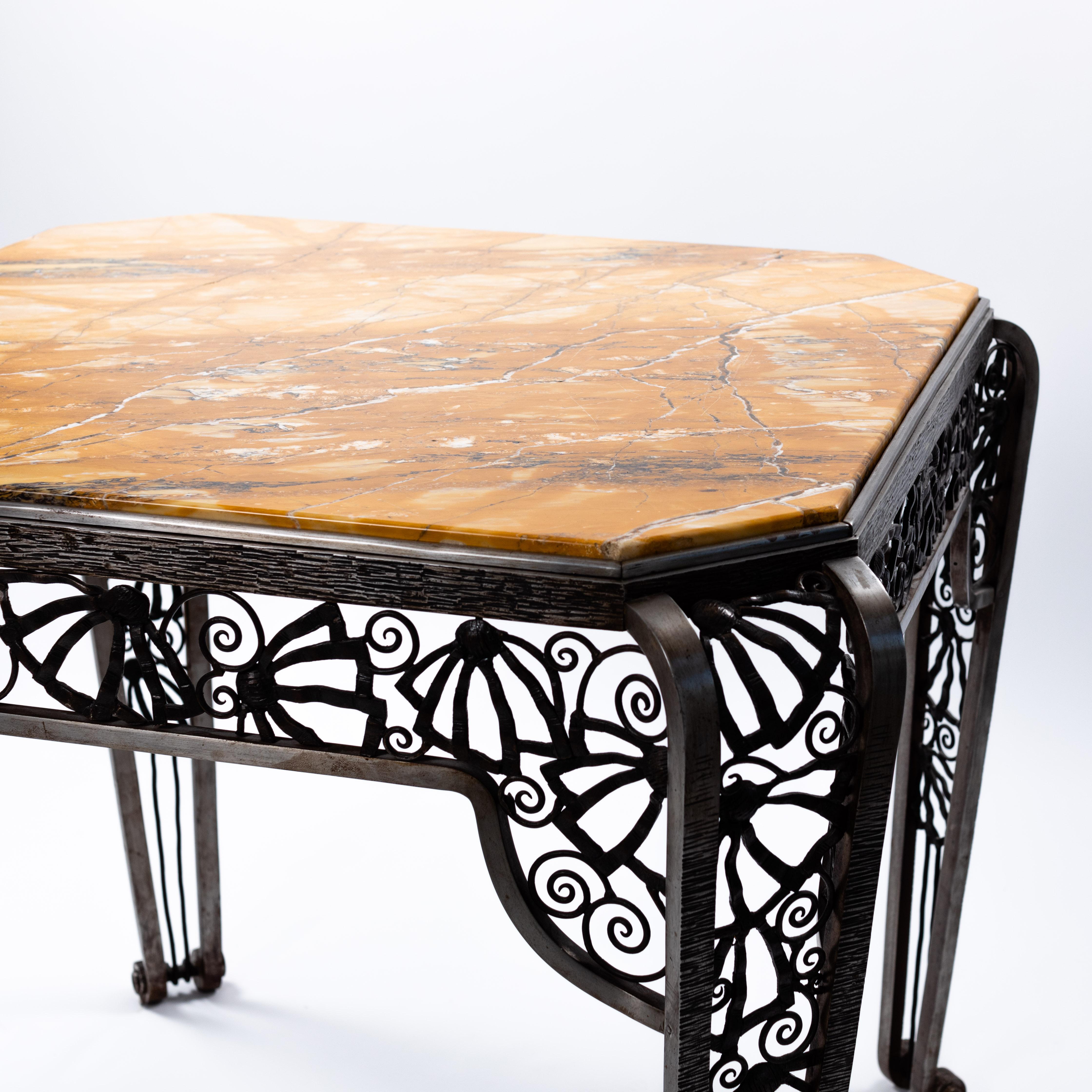 Mid-20th Century French Forged Iron Art Déco Center Table by Malatre Et Tonnelier, 1930s For Sale