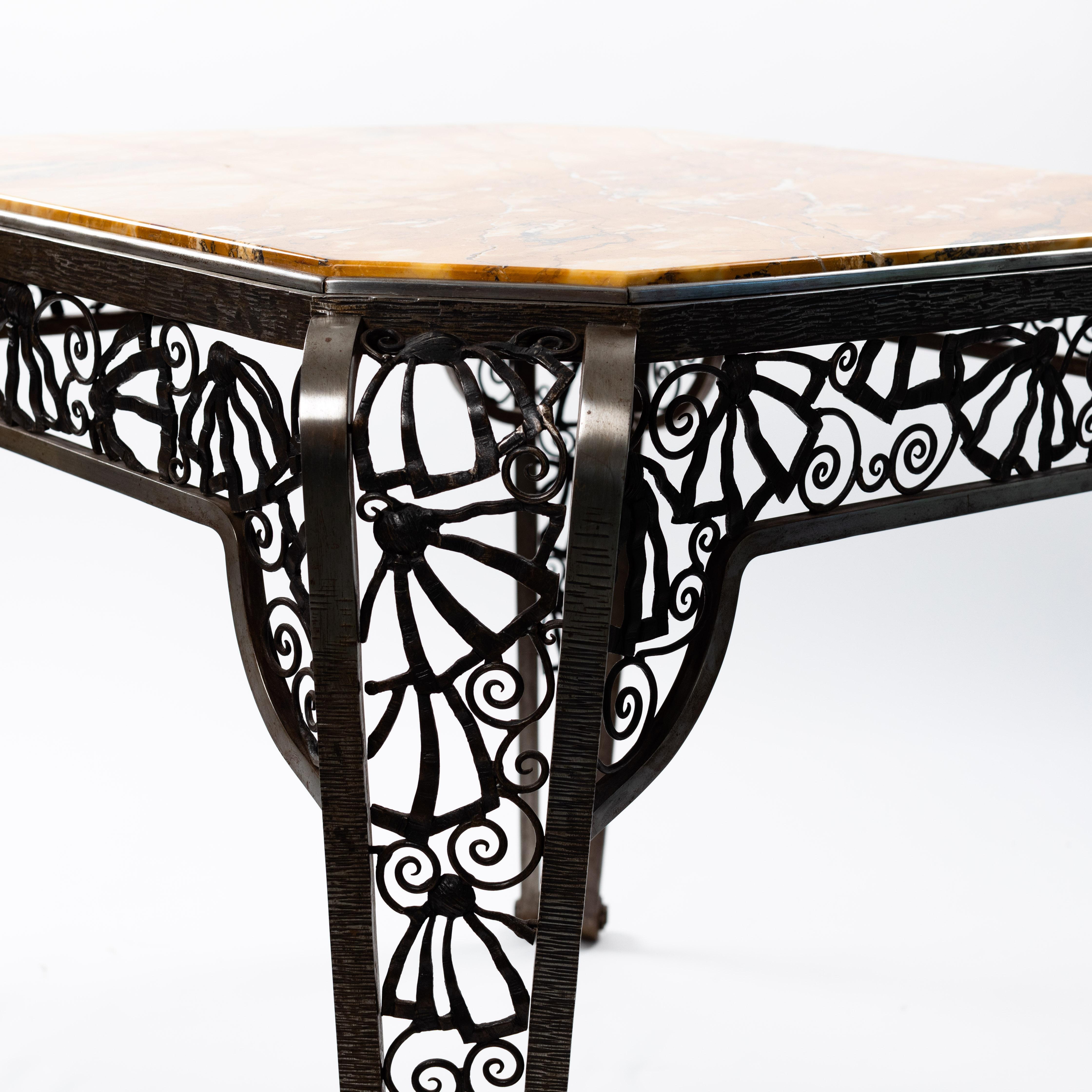 Wrought Iron French Forged Iron Art Déco Center Table by Malatre Et Tonnelier, 1930s For Sale
