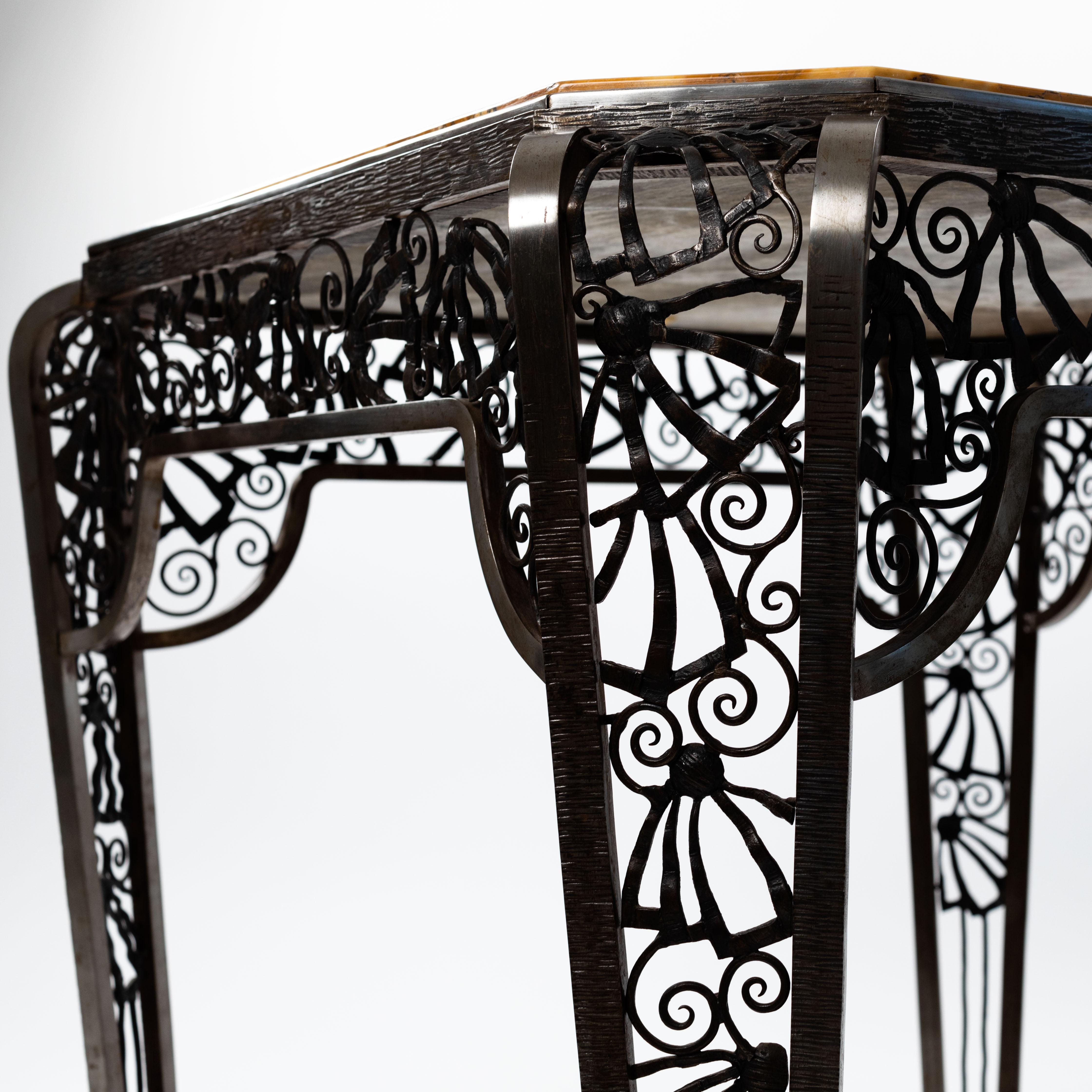 Wrought Iron French Forged Iron Art Déco Center Table by Malatre Et Tonnelier, 1930s For Sale