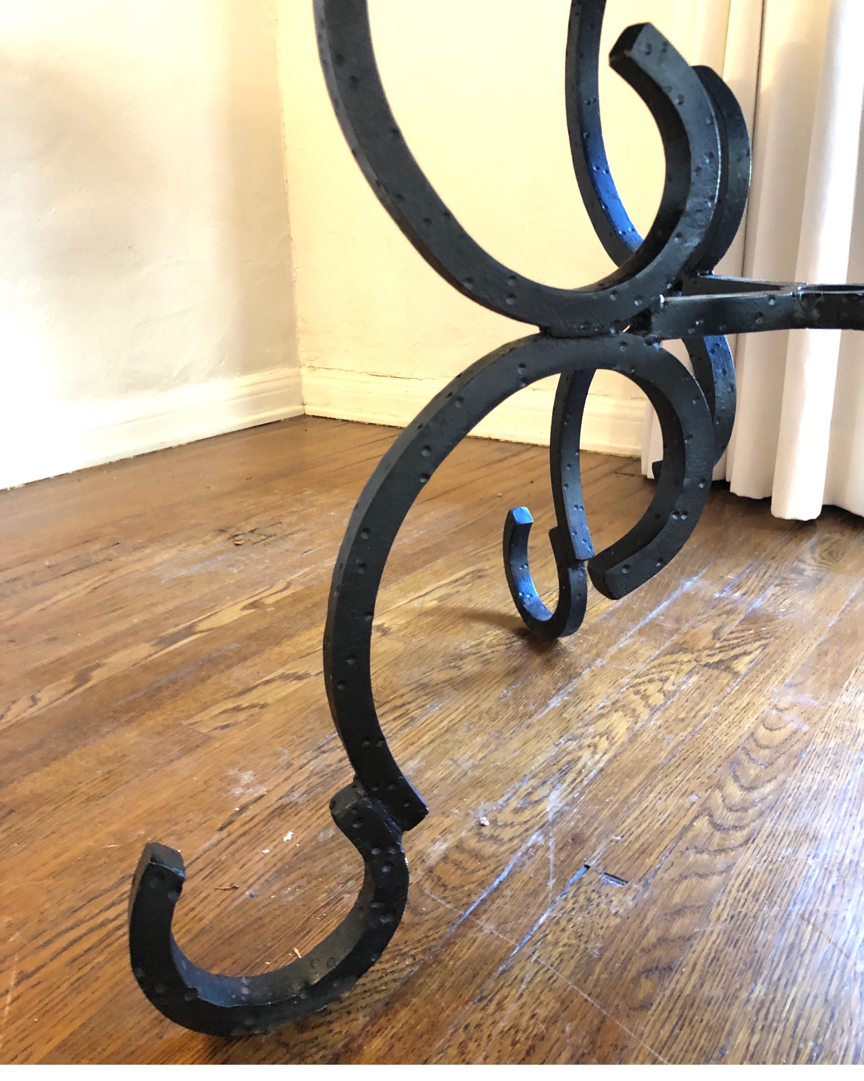 French Forged Iron Base Dining Table with Black Lacquered Extension Top In Good Condition In Los Angeles, CA